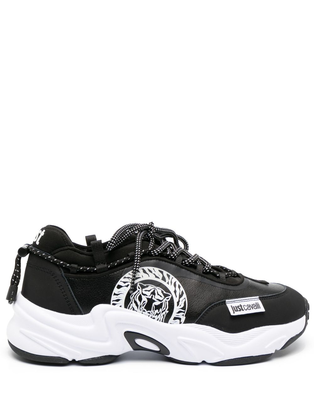 Just Cavalli logo-print leather sneakers - Black von Just Cavalli