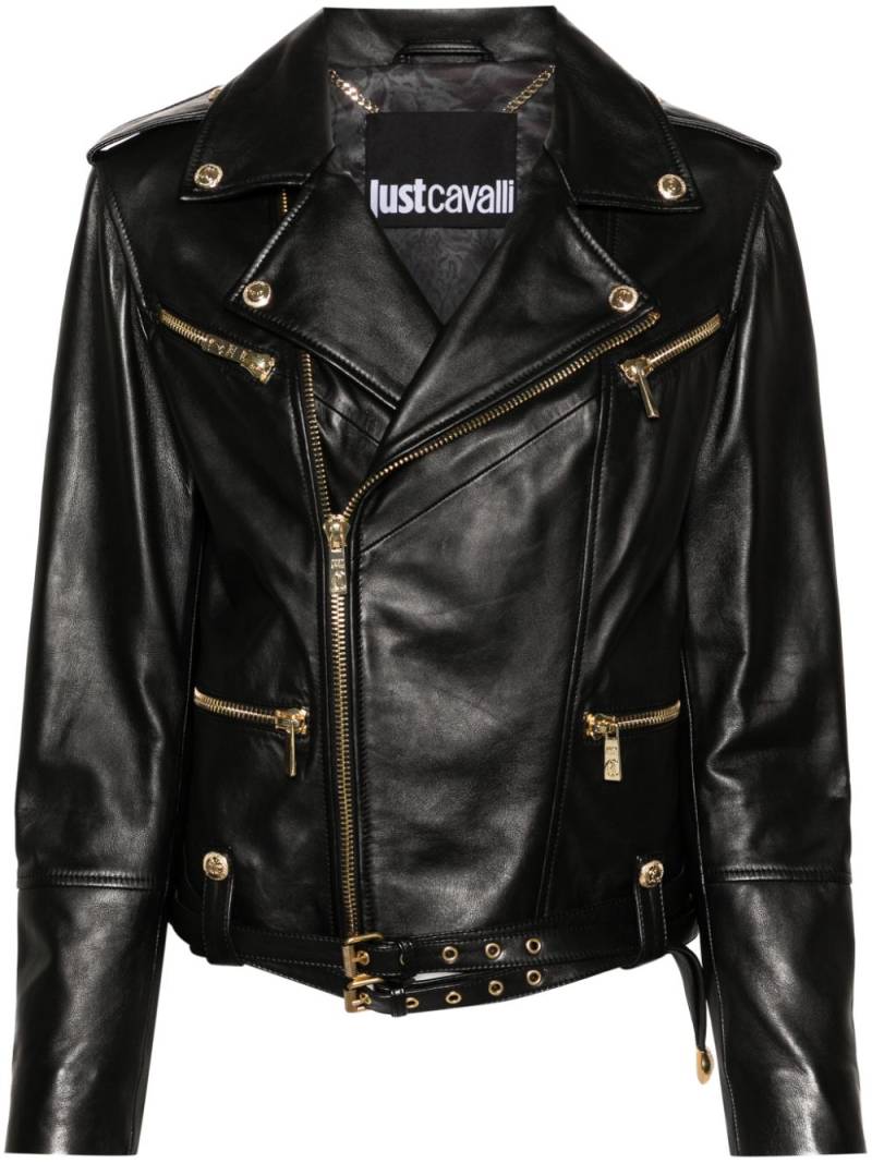 Just Cavalli zip-up leather jacket - Black von Just Cavalli