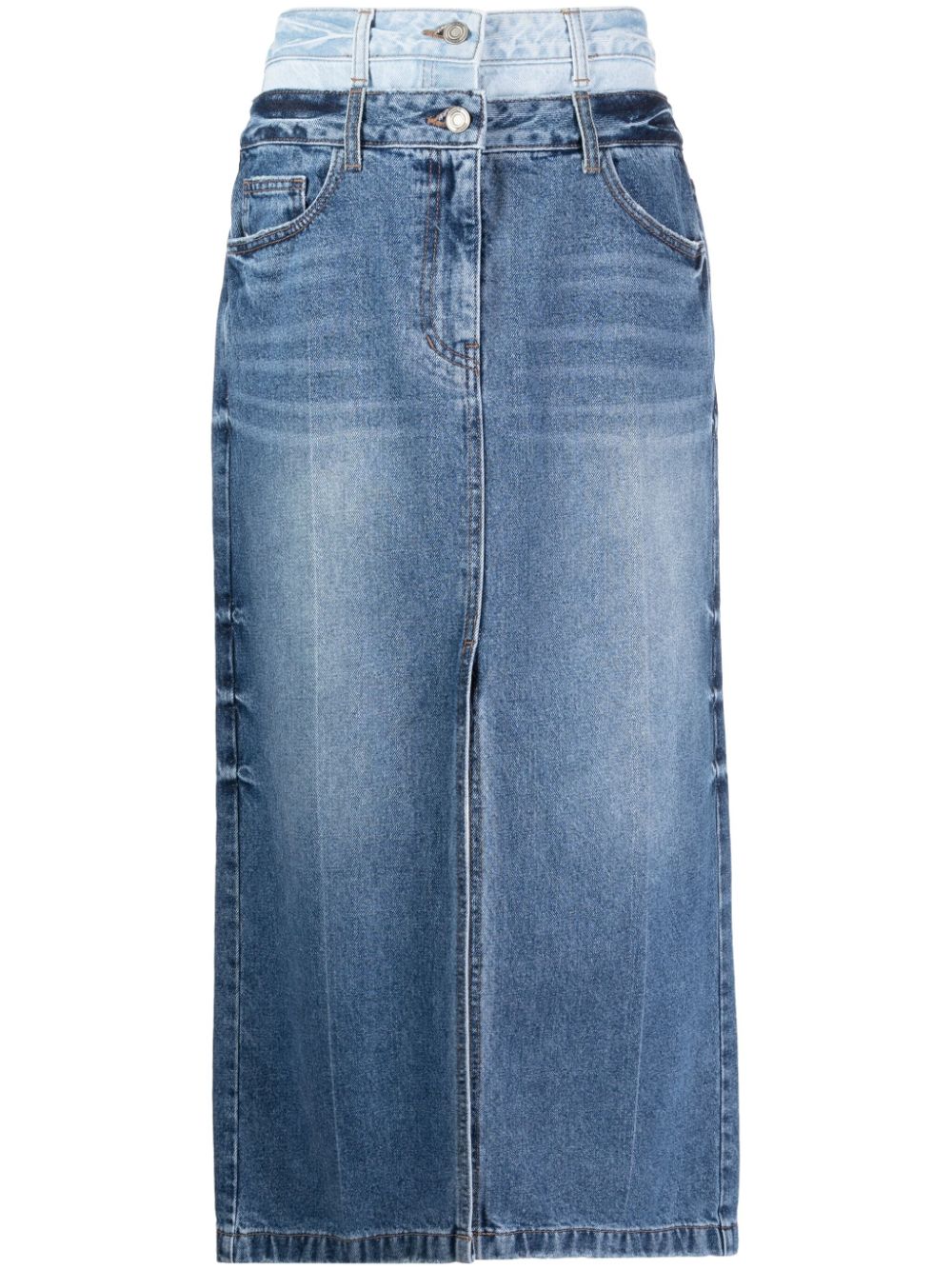 Juun.J double-waistband denim maxi skirt - Blue von Juun.J