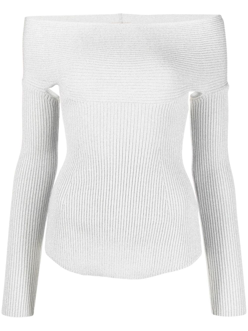 KHAITE Salma off-shoulder ribbed top - Silver von KHAITE