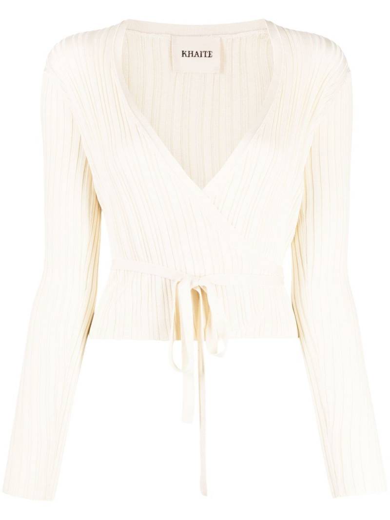 KHAITE ribbed plunge wrap top - Neutrals von KHAITE