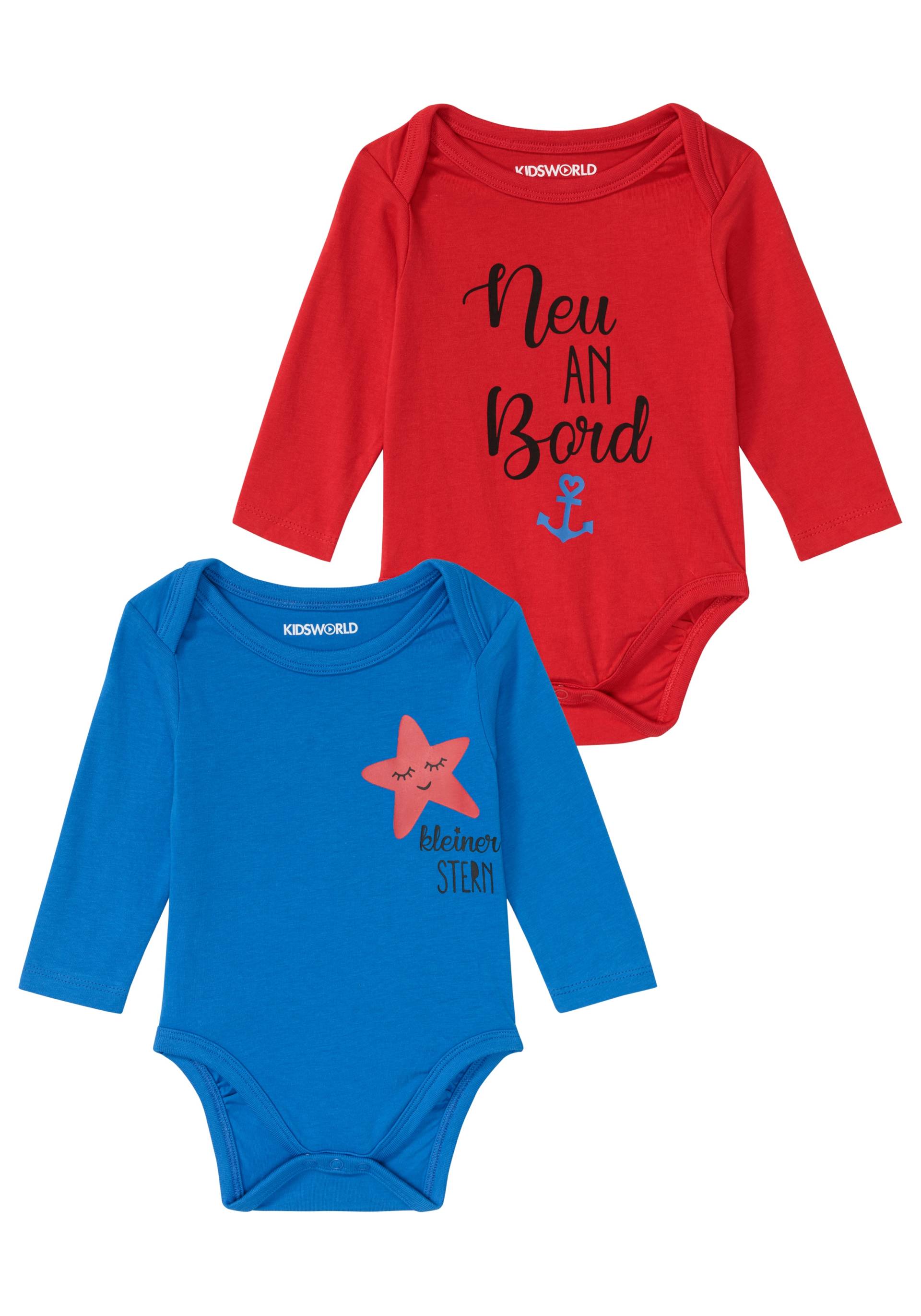KIDSWORLD Langarmbody »2er Pack Baby-Bodies mit Sprüchen, Neu an Bord«, aus Bio-Baumwolle KIDSWORLD Langarmbody »2er Pack Baby-Bodies mit Sprüchen, Neu an Bord«, aus Bio-Baumwolle von KIDSWORLD