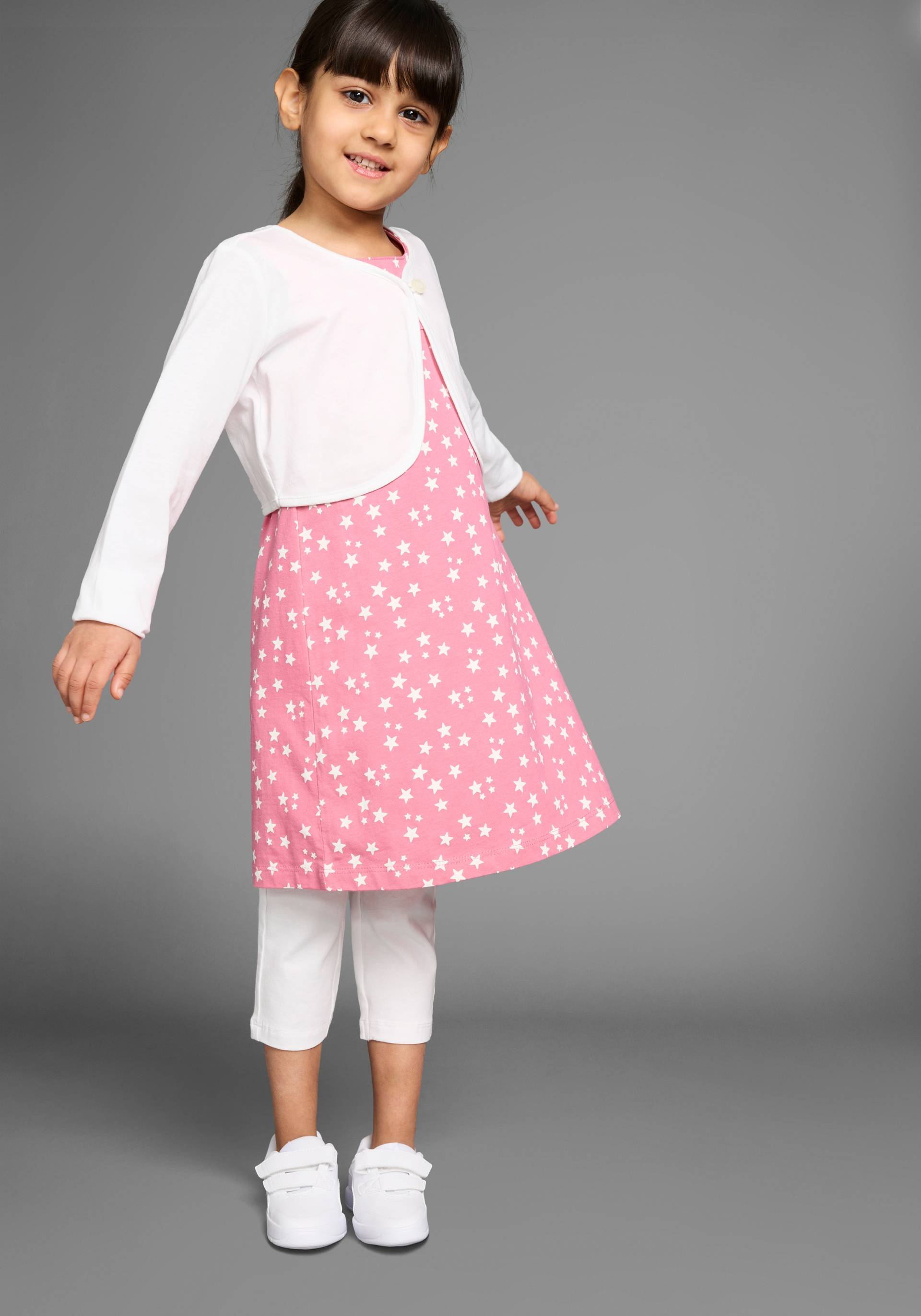 KIDSWORLD Bolero, Kleid & Leggings »3tlg. Set, Komplett Outfit mit Sternenmuster«, mit niedlicher Bolero-Jacke von KIDSWORLD