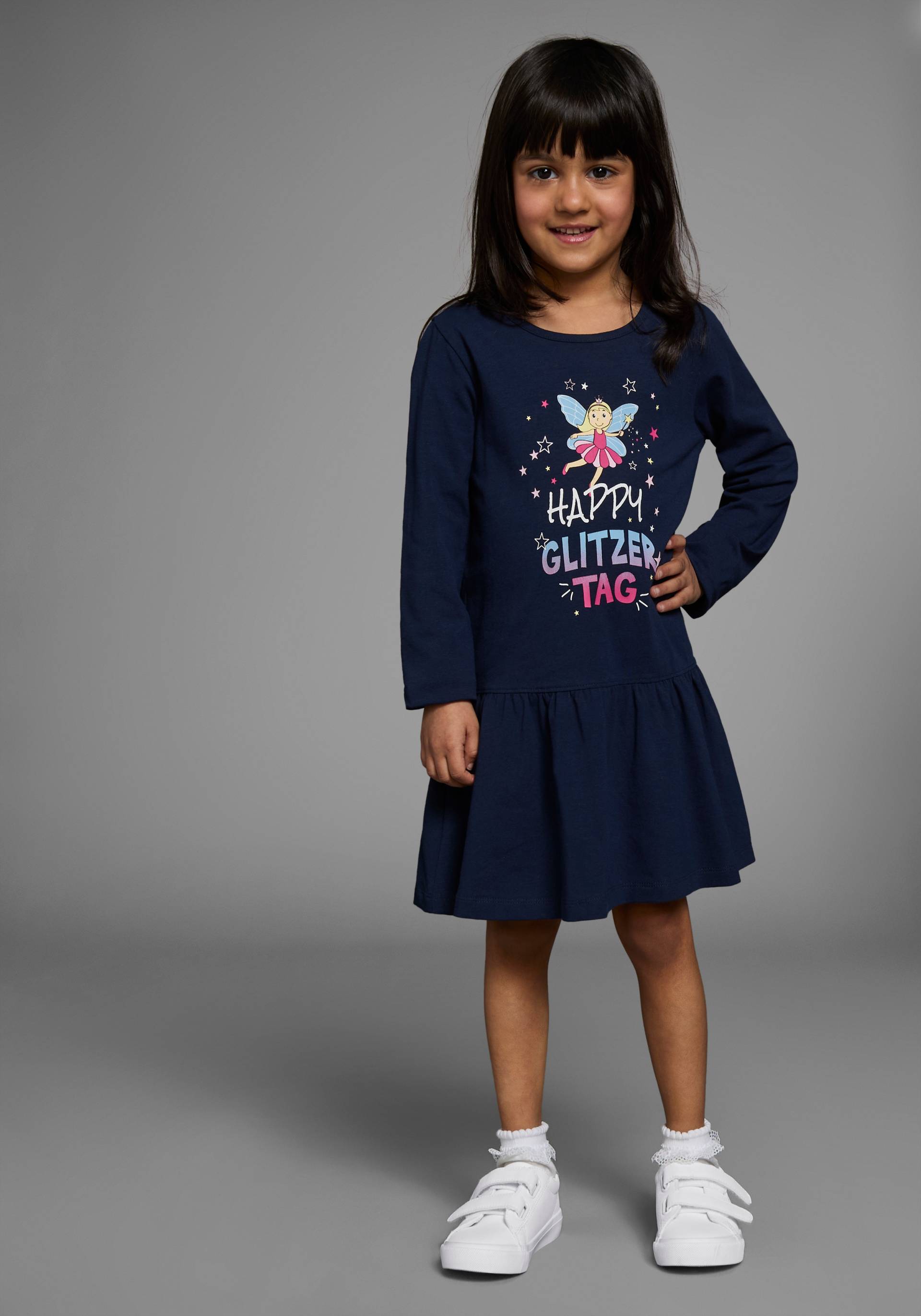 KIDSWORLD Jerseykleid »HAPPY GLITZER TAG«, kniefreie Länge, verspielter Look, aus Baumwollmischung von KIDSWORLD