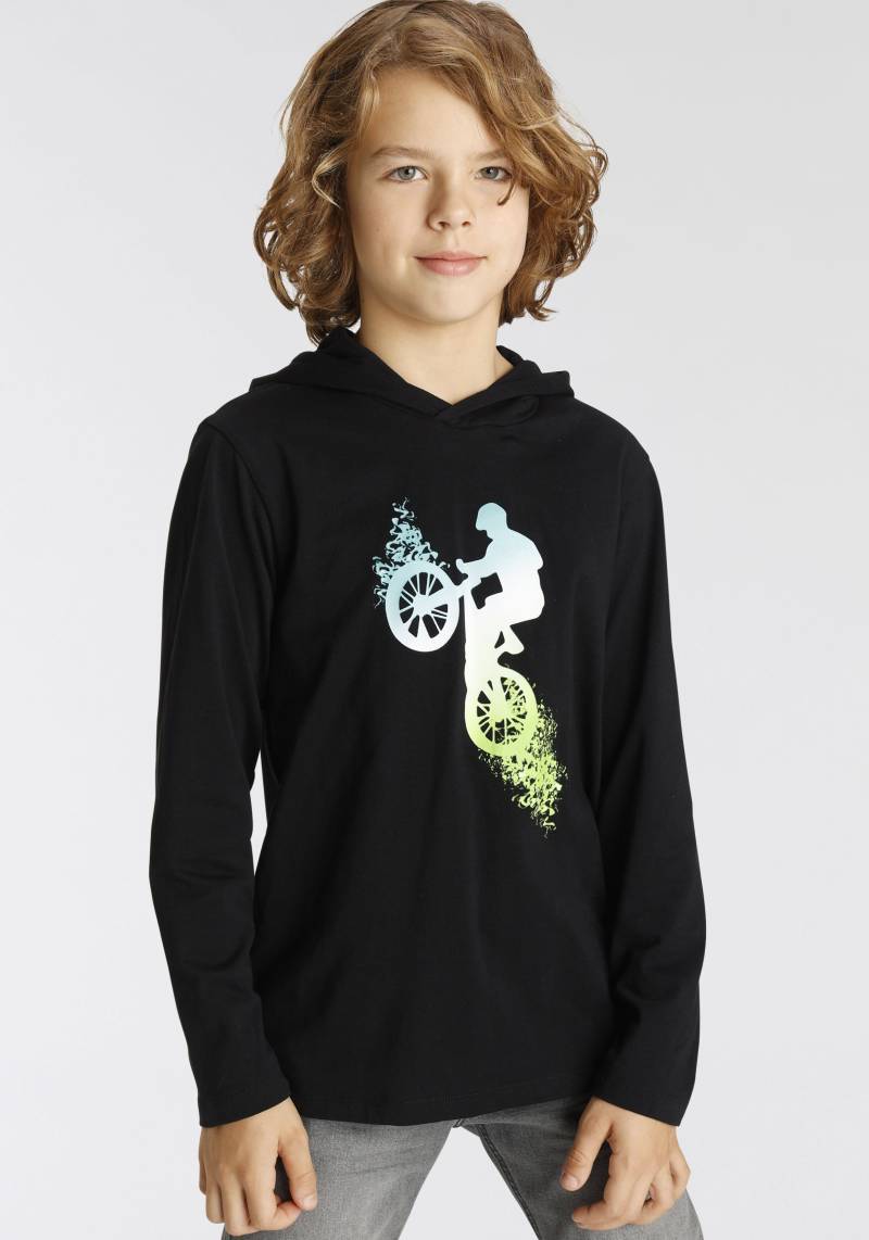 KIDSWORLD Kapuzenshirt »BIKER«, Langarm, sportlicher Stil, mit trendigem Druck, aus Baumwolle von KIDSWORLD