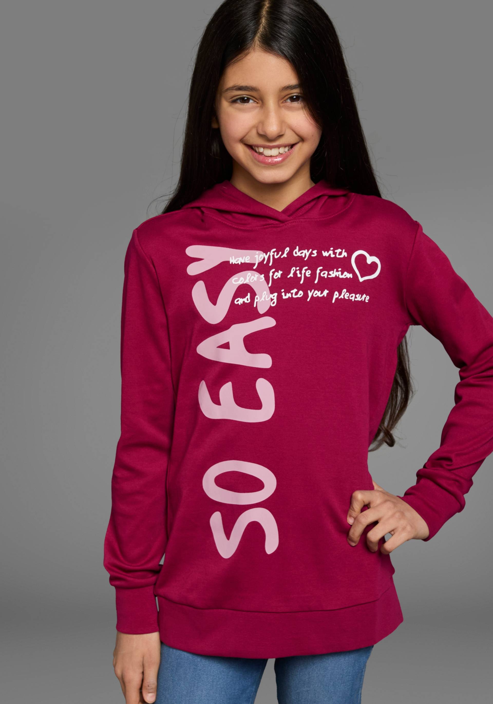 KIDSWORLD Kapuzenshirt »SO EASY - Print«, in längerer Form von KIDSWORLD