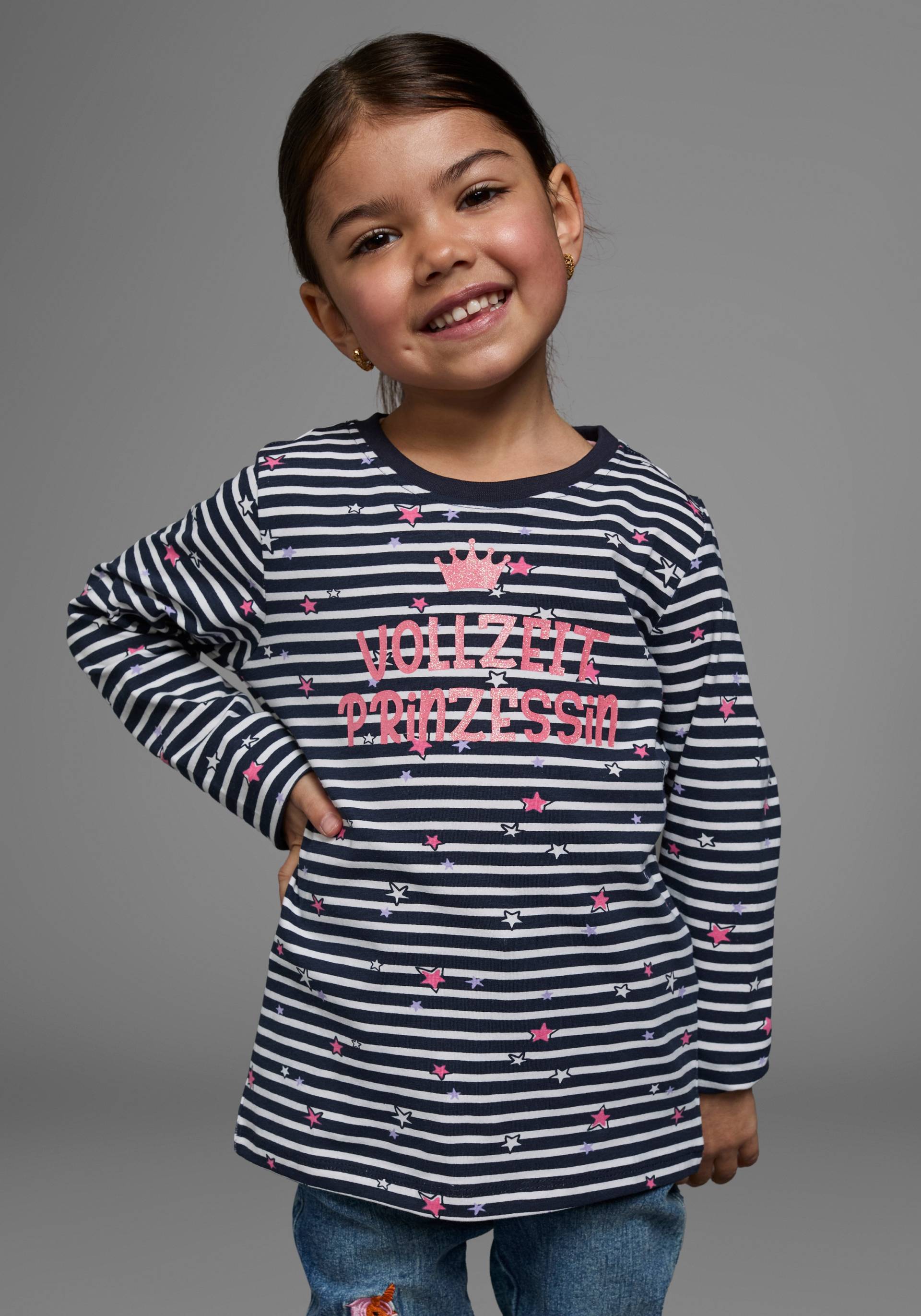 KIDSWORLD Langarmshirt »Vollzeit Prinzessin«, mit Streifen und kleinen Sternen von KIDSWORLD