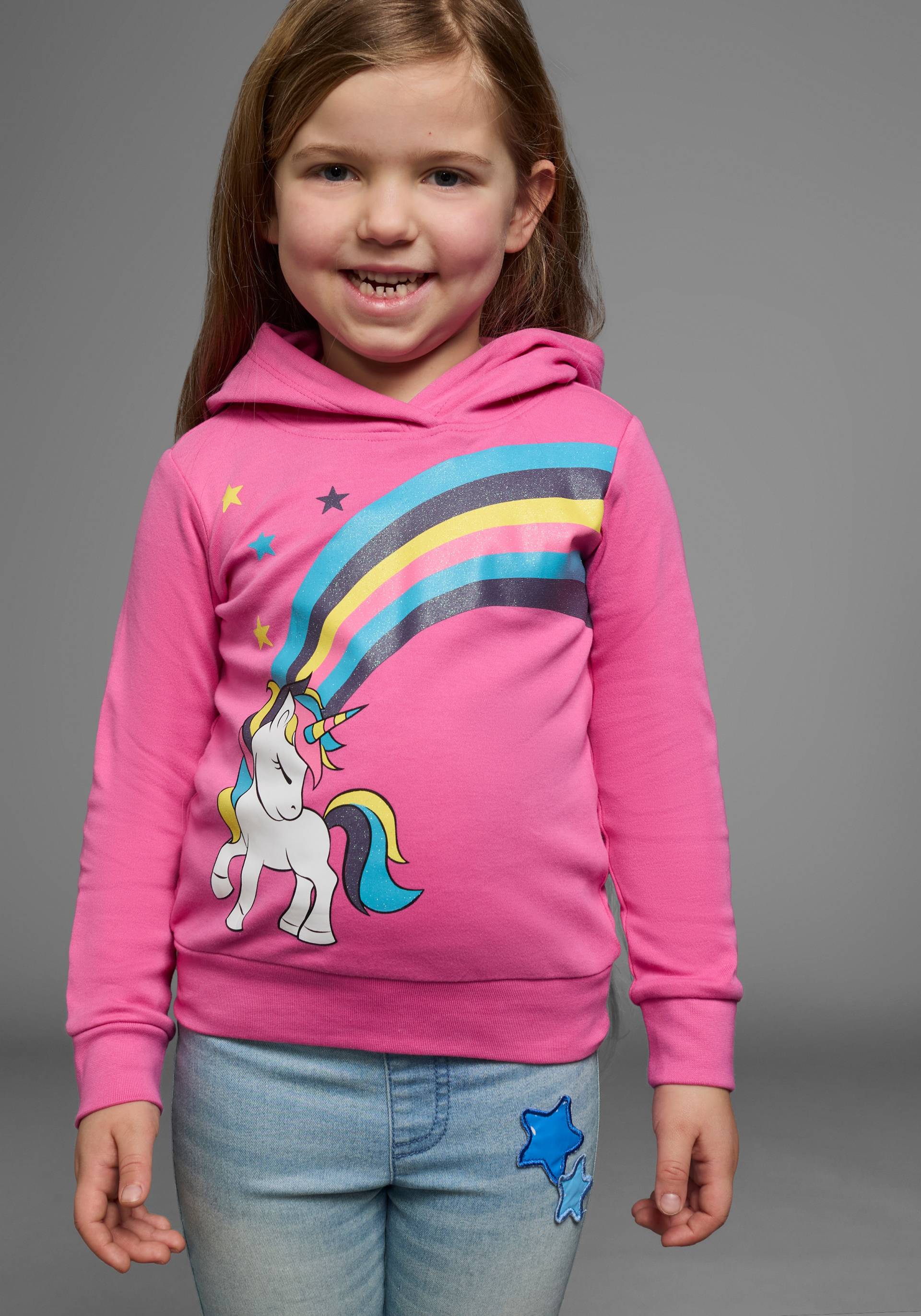 KIDSWORLD Langarmshirt »EINHORN Regenbogen«, Langarm, Basic-Passform, bedruckt, aus Baumwolle von KIDSWORLD