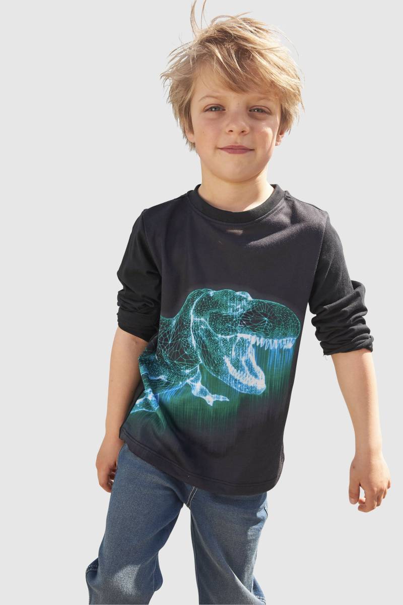 KIDSWORLD Langarmshirt »GREEN DINO«, langärmlig, mit trendigem Druck, Rundhalsausschnitt, aus Baumwolle von KIDSWORLD