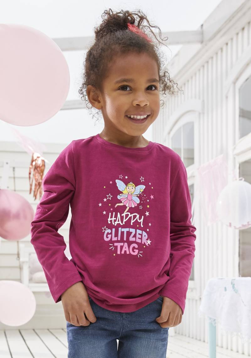 KIDSWORLD Langarmshirt »Mit Spruch: Happy Glitzer Tag«, Langarm, hüftlange Passform, Rundhalsausschnitt von KIDSWORLD