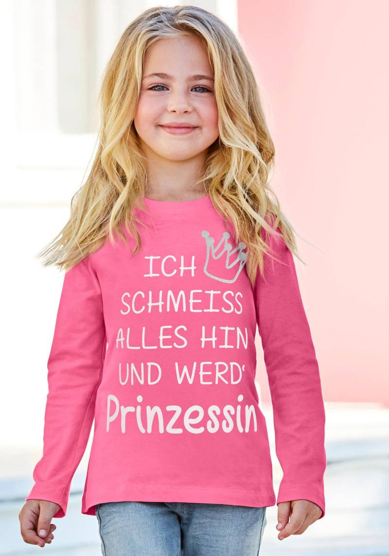 KIDSWORLD Langarmshirt »Ich schmeiss alles hin und werd´ Prinzessin«, langärmlig, Basic-Passform, mit Glitzerdruck von KIDSWORLD