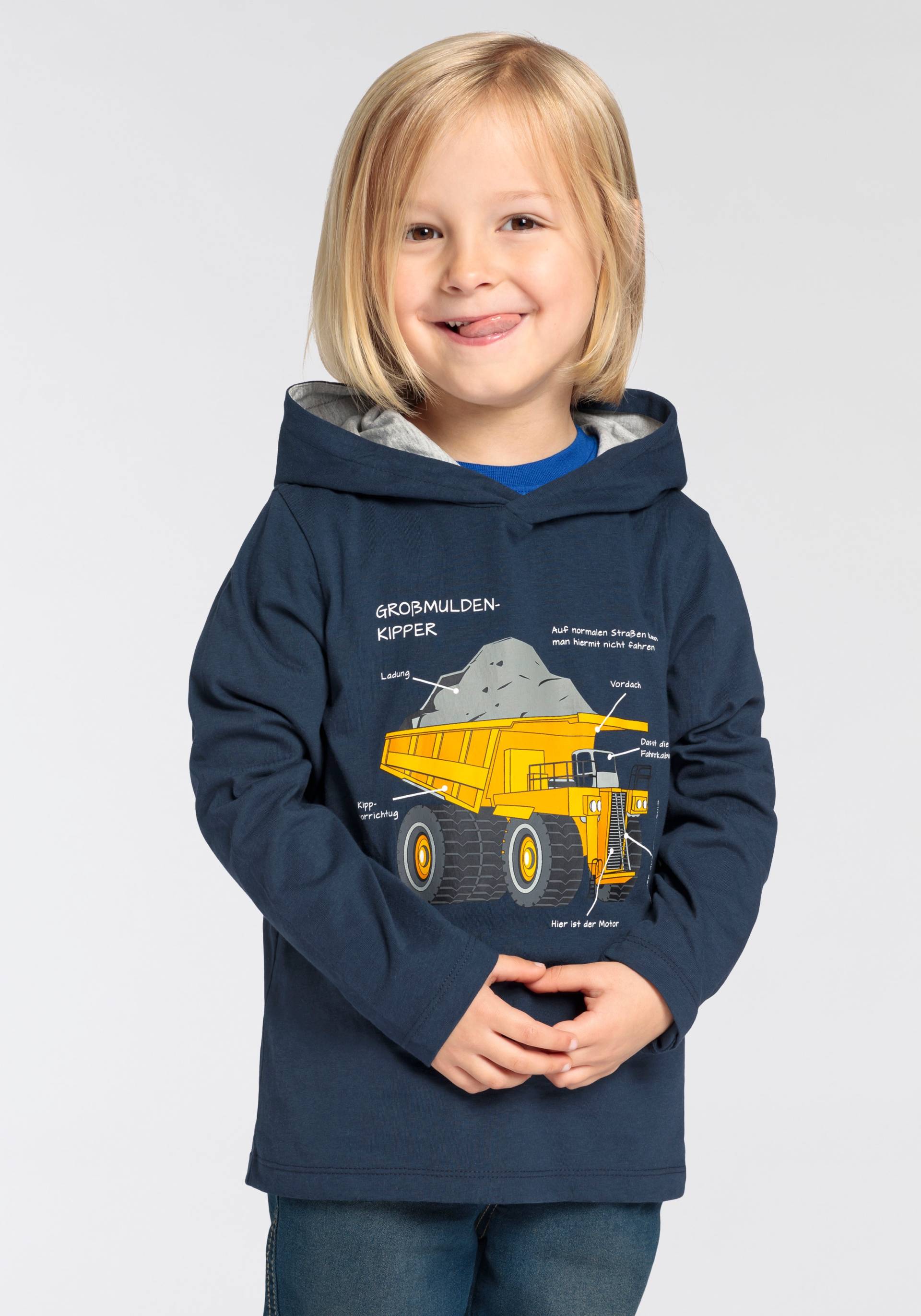KIDSWORLD Langarmshirt »LKW KIPPER«, Langarm, Basic-Passform, mit modischem Druck, Rundhalsausschnitt KIDSWORLD Langarmshirt »LKW KIPPER«, Langarm, Basic-Passform, mit modischem Druck, Rundhalsausschnitt von KIDSWORLD