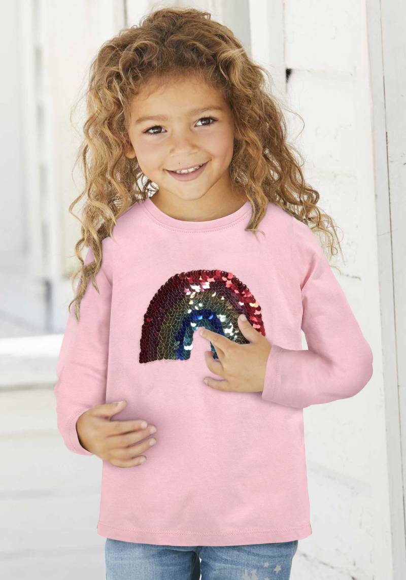 KIDSWORLD Langarmshirt »Regenbogen«, Langarm, Basic-Passform, mit schimmernden Pailletten-Applikationen von KIDSWORLD