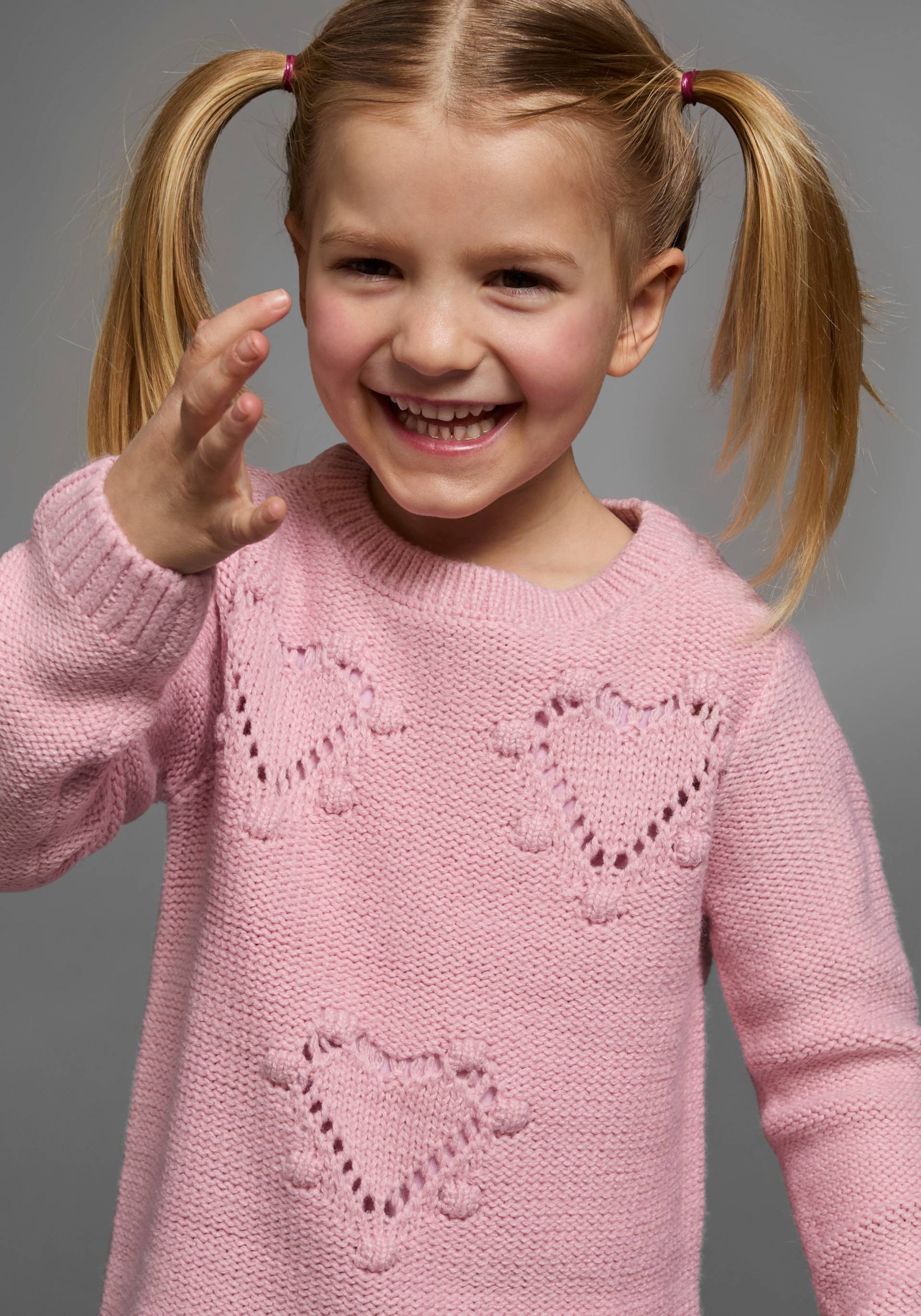 KIDSWORLD Strickpullover », Longpullover mit Herz-Muster für kleine Mädchen«, mit niedlichen Herzen von KIDSWORLD