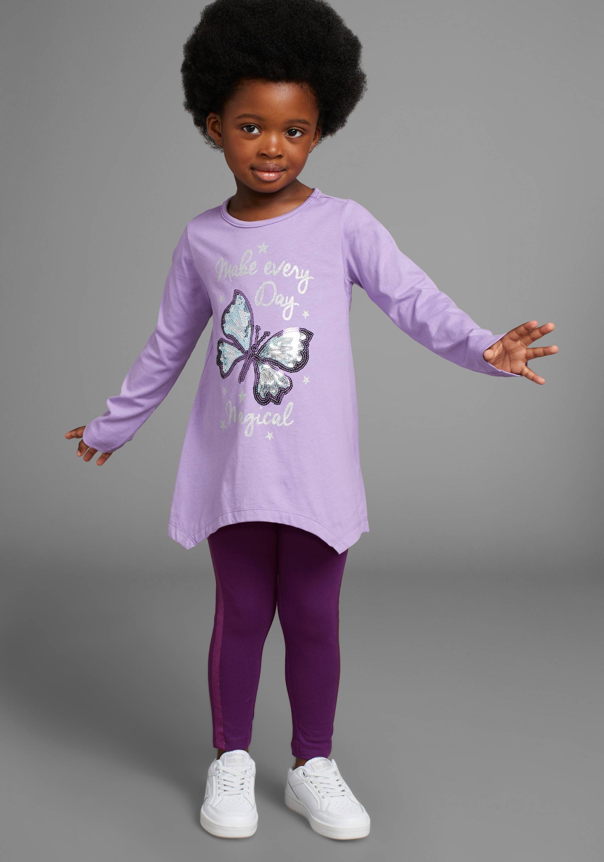 KIDSWORLD Langarmshirt & Leggings »2tlg. Set Shirt + Leggings mit Glitzerdetails«, niedlicher Schmetterling für kleine Mädchen von KIDSWORLD