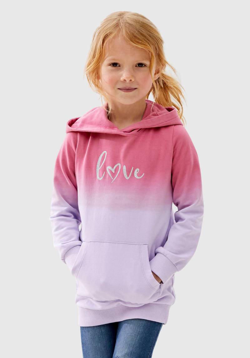 KIDSWORLD Kapuzensweatshirt », Longsweatshirt mit LOVE print«, Langarm, po-bedeckend, mit Glitzerdruck, aus Baumwolle von KIDSWORLD