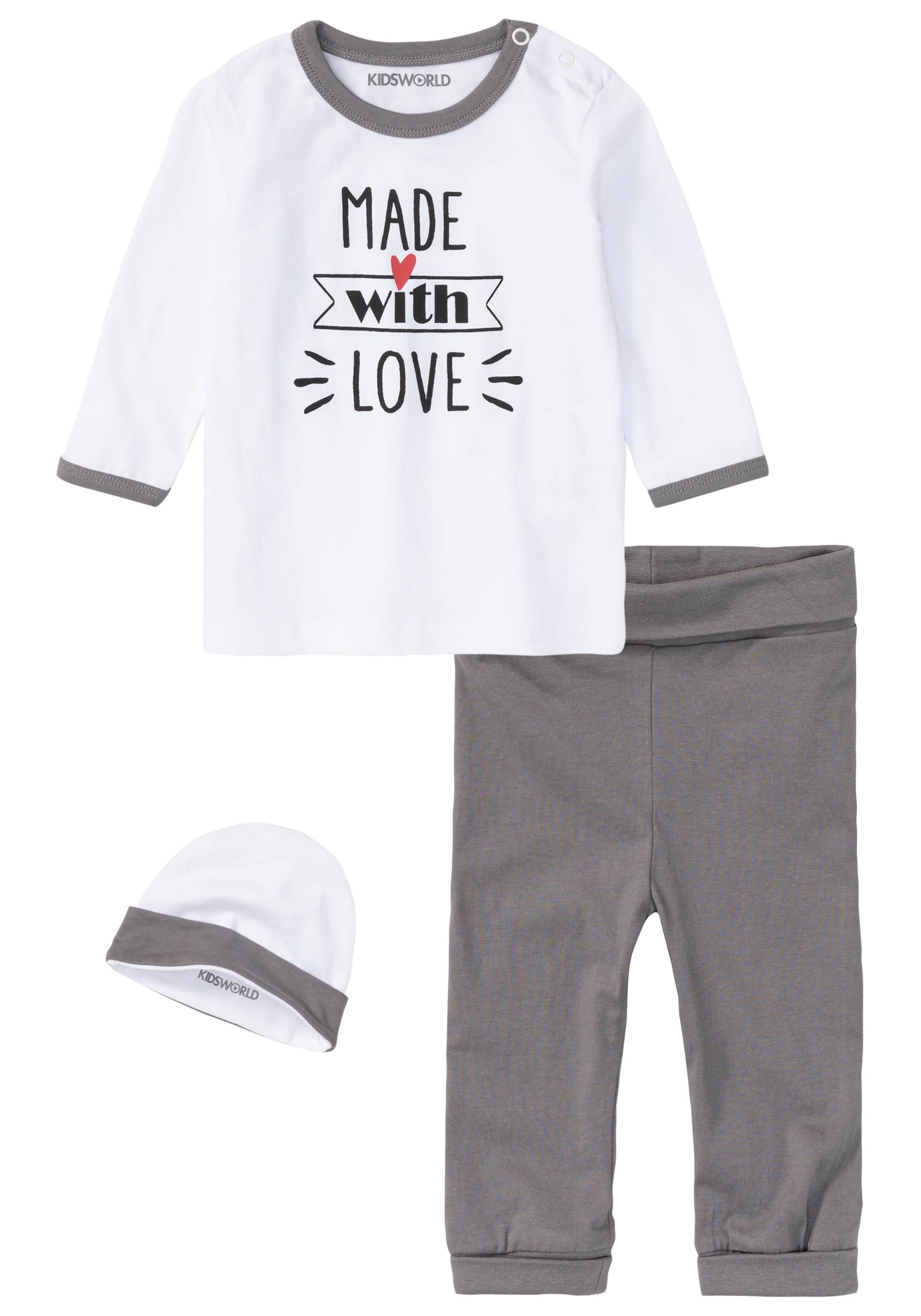 KIDSWORLD Strampler, Jäckchen & Mütze », 3 teiliges Baby-Set - NEUE KOLLEKTION«, süsses Outfit aus Bio-Baumwolle KIDSWORLD Strampler, Jäckchen & Mütze », 3 teiliges Baby-Set - NEUE KOLLEKTION«, süsses Outfit aus Bio-Baumwolle von KIDSWORLD