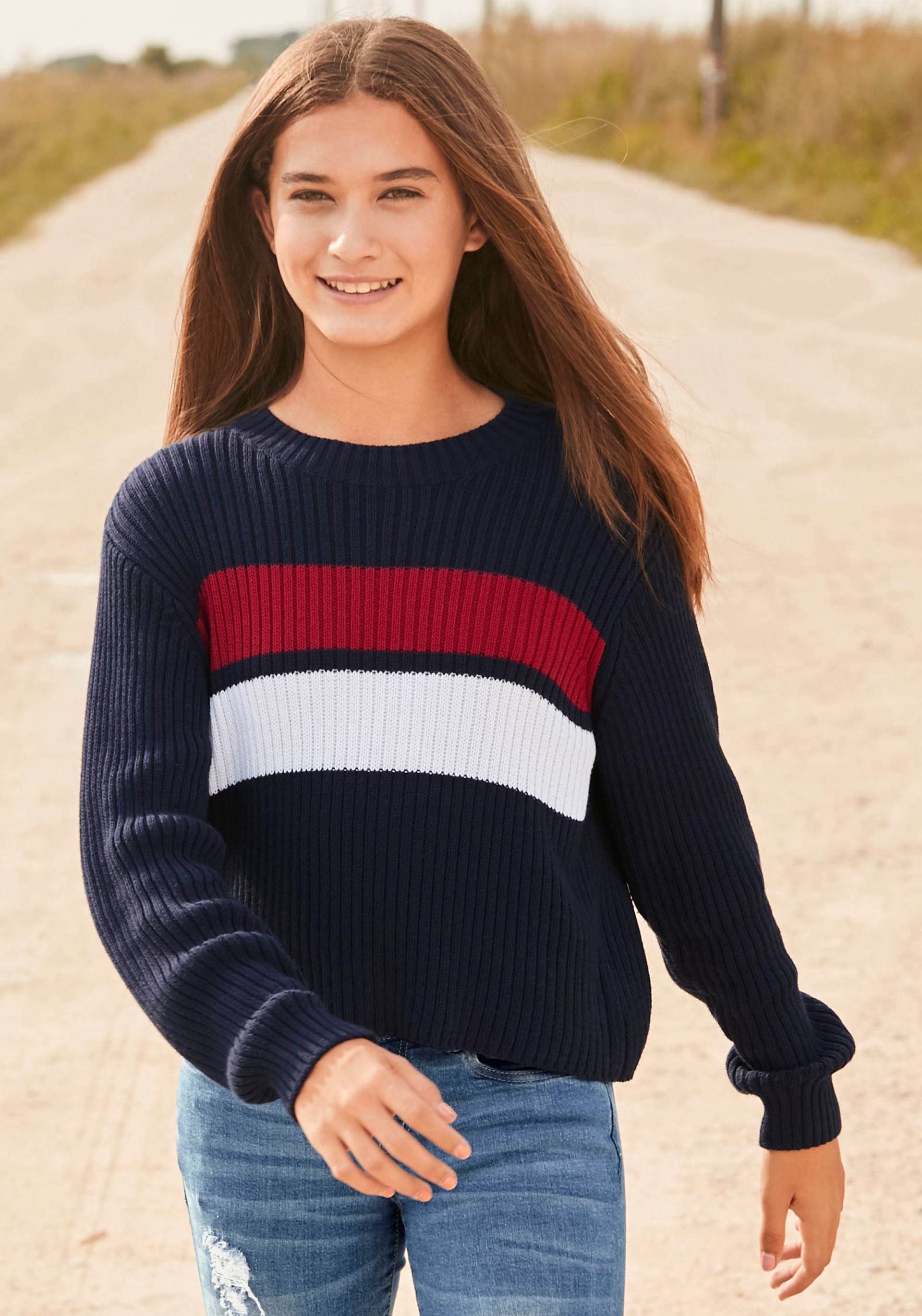 KIDSWORLD Strickpullover »Streifenpullover«, in weiter, kurzer Form von KIDSWORLD