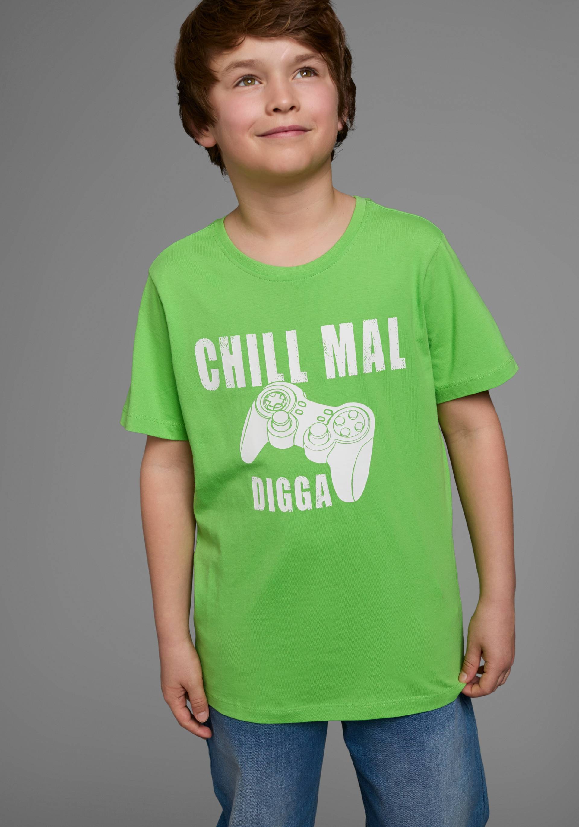 KIDSWORLD T-Shirt »Mit Spruch: CHILL MAL«, Kurzarm, Basic-Stil, mit coolen Schriftzügen, Rundhalsausschnitt von KIDSWORLD