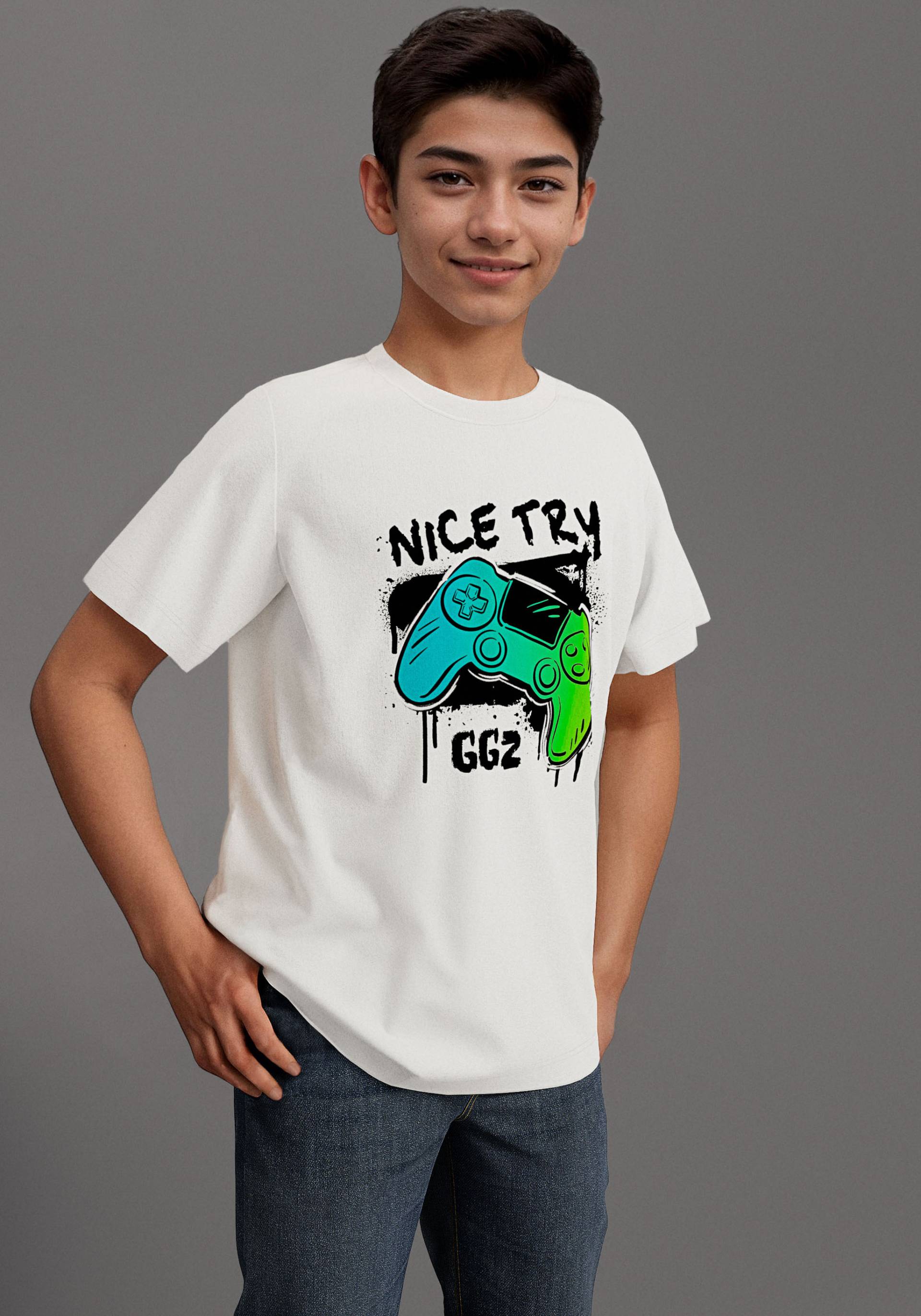 KIDSWORLD T-Shirt »Gamer-Druck: NICE TRY«, cooler Gamer-Print von KIDSWORLD