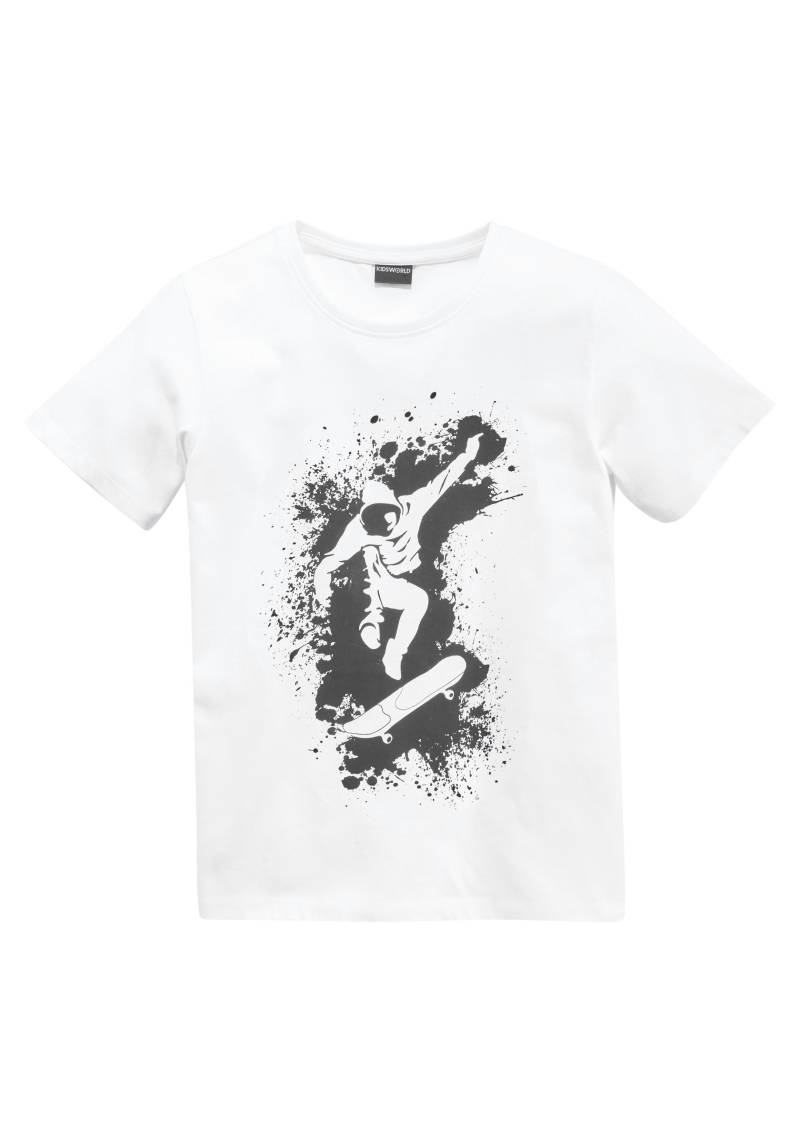 KIDSWORLD T-Shirt »Mit coolem SKATER-Print«, Kurzarm, Basic-Passform, bedruckt, Rundhalsausschnitt von KIDSWORLD