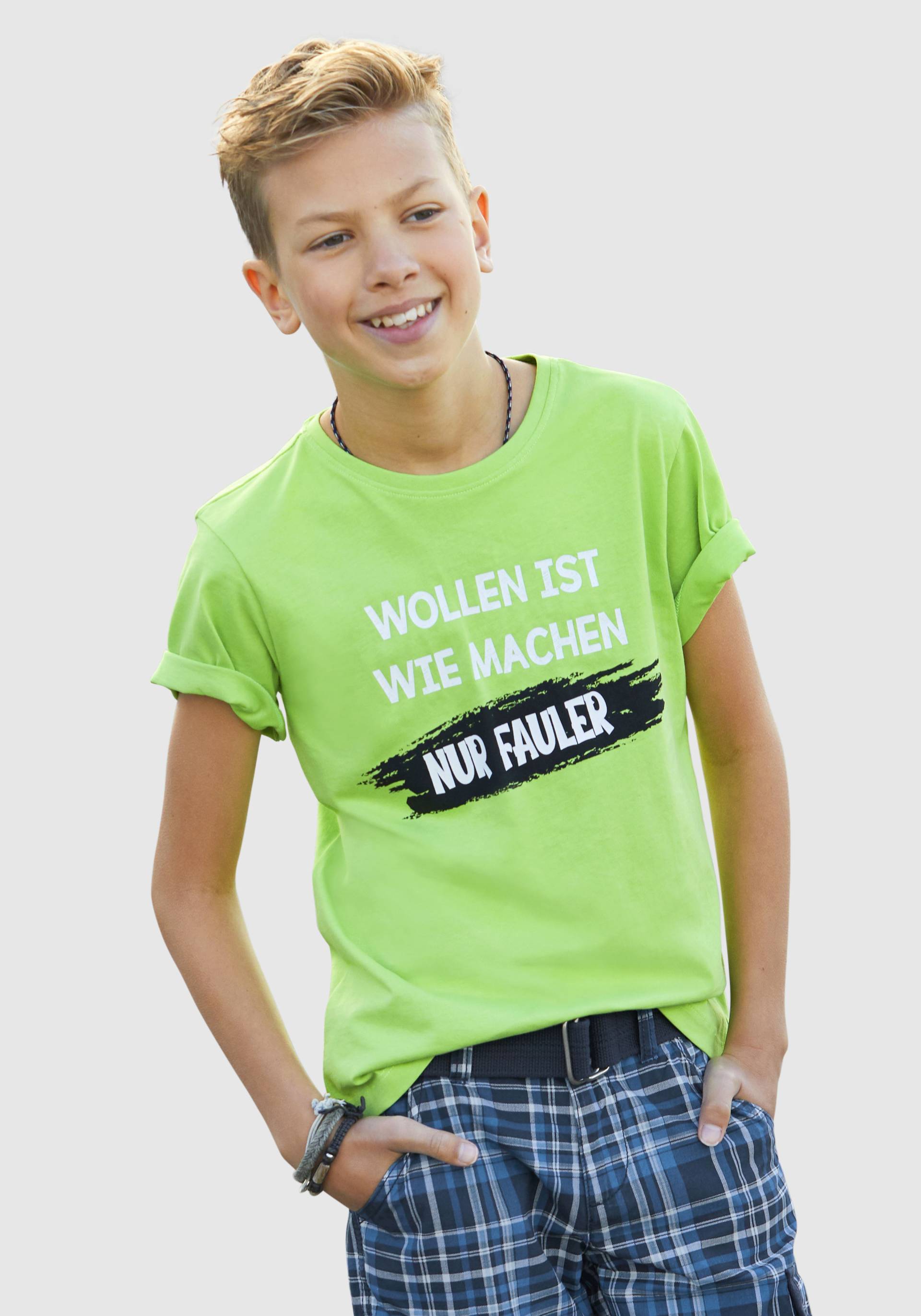 KIDSWORLD T-Shirt »Mit Spruch: WOLLEN IST WIE MACHEN....«, Kurzarm, Basic-Passform, bedruckt, Rundhalsausschnitt von KIDSWORLD