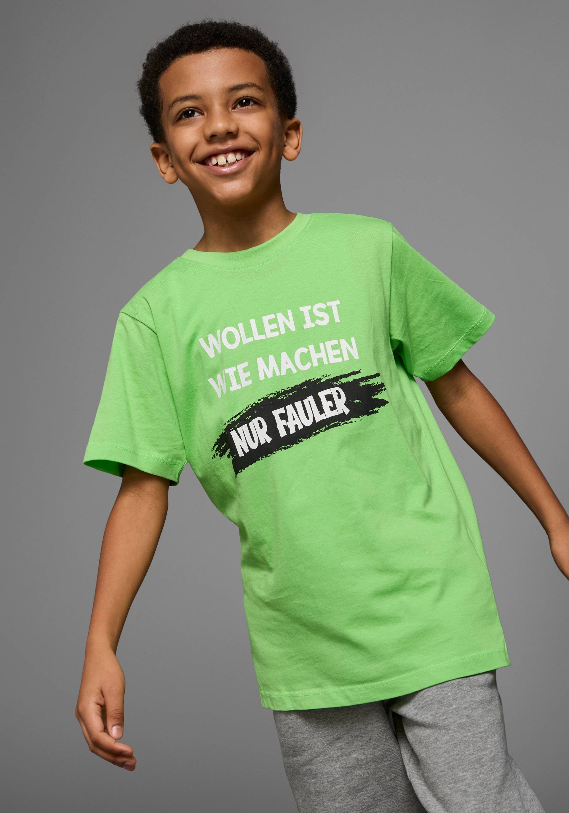 KIDSWORLD T-Shirt »Mit Spruch: WOLLEN IST WIE MACHEN....«, Kurzarm, Basic-Passform, bedruckt, Rundhalsausschnitt KIDSWORLD T-Shirt »Mit Spruch: WOLLEN IST WIE MACHEN....«, Kurzarm, Basic-Passform, bedruckt, Rundhalsausschnitt von KIDSWORLD