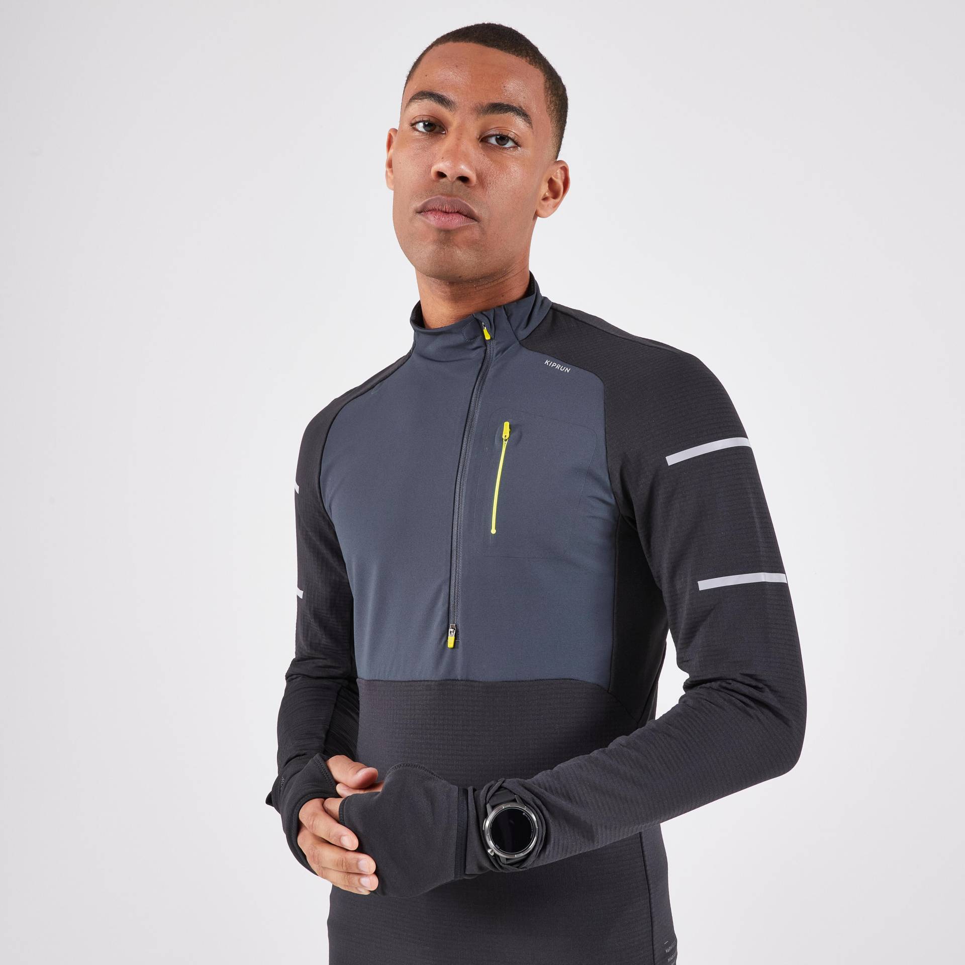 KIPRUN - Langarmshirt RUN 900 WARM REGUL, für Herren, Charcoal Black, Größe S von KIPRUN