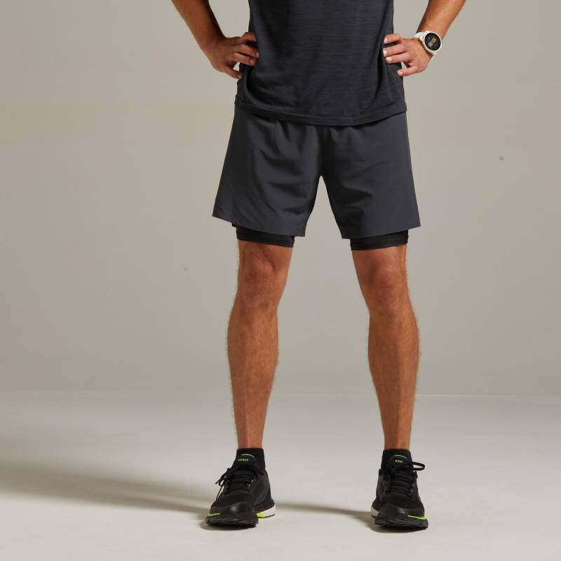 Shorts - Lauf S 2-in-1 Herren Gewittergrau M von KIPRUN