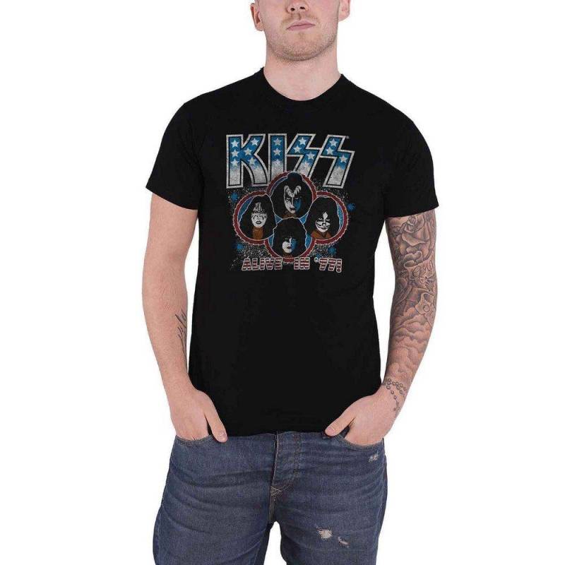 KISS - Alive In ´77 TShirt, für Damen, Schwarz, Größe S von KISS