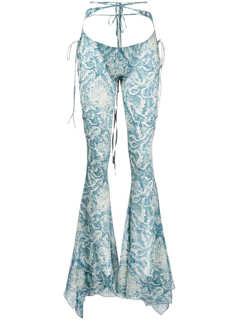 KNWLS Glimmer graphic-print flared trousers - Blue von KNWLS