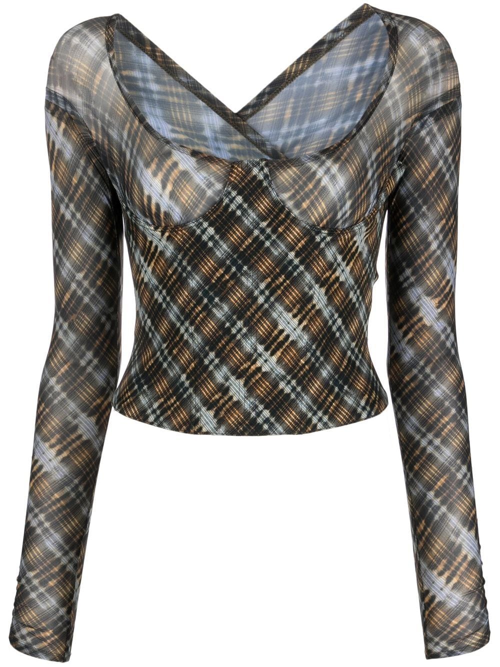 KNWLS Scythe check-print top - Blue von KNWLS