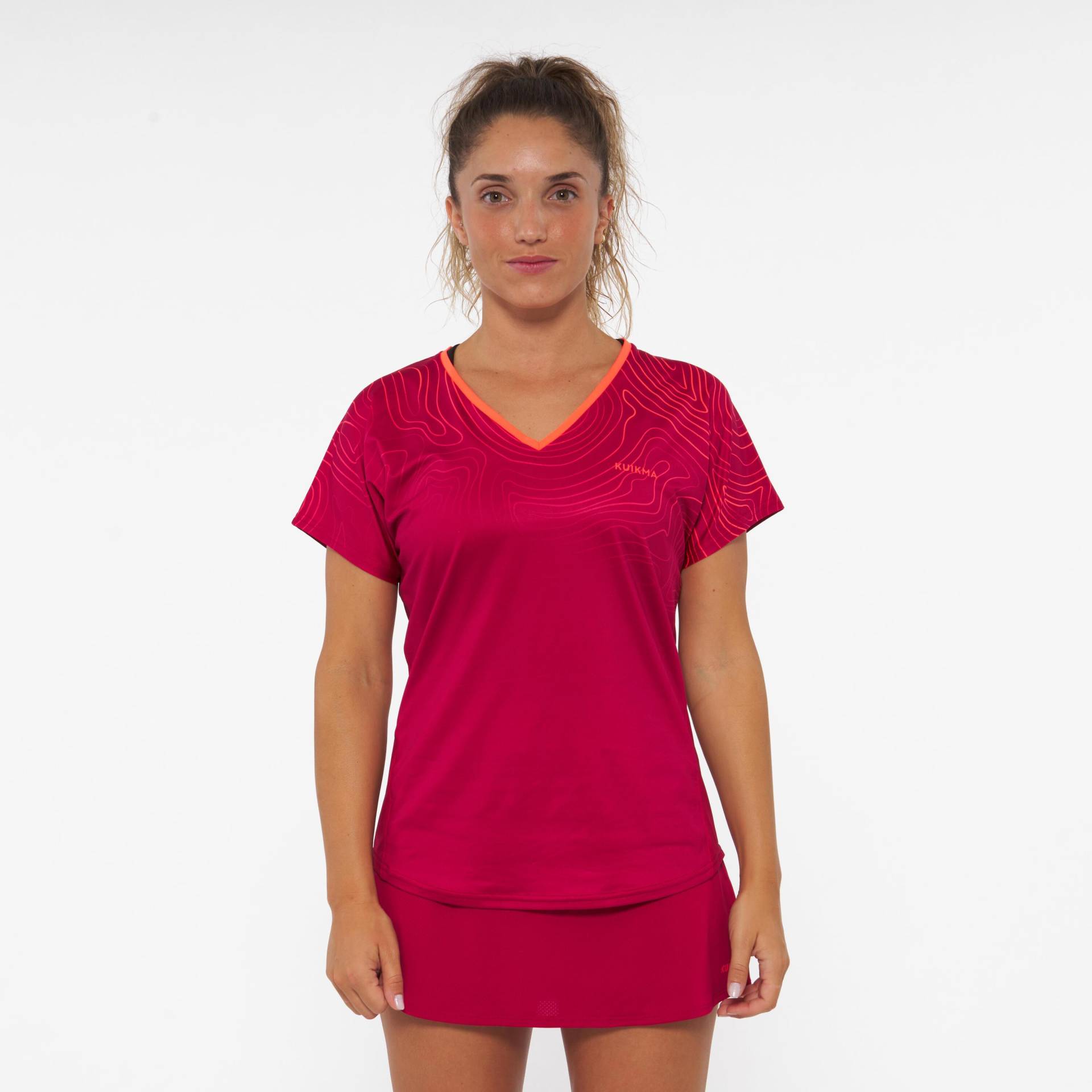 Kurzarmshirt - 500 Damen Rot Bunt 40 von KUIKMA