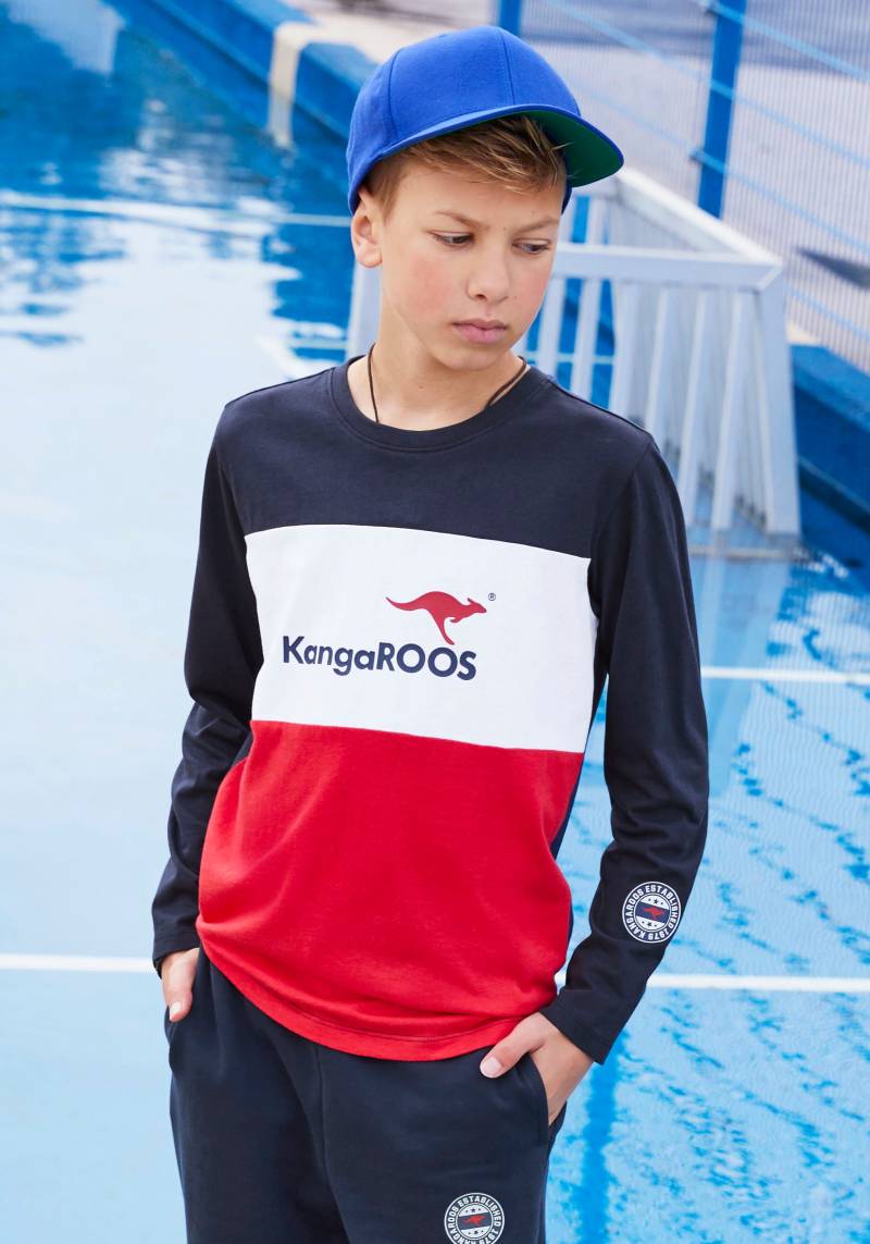 KangaROOS Langarmshirt »Im tollem Colorblocking-Design«, Langarm, Basic-Passform, mit auffälligem Druck von KangaROOS