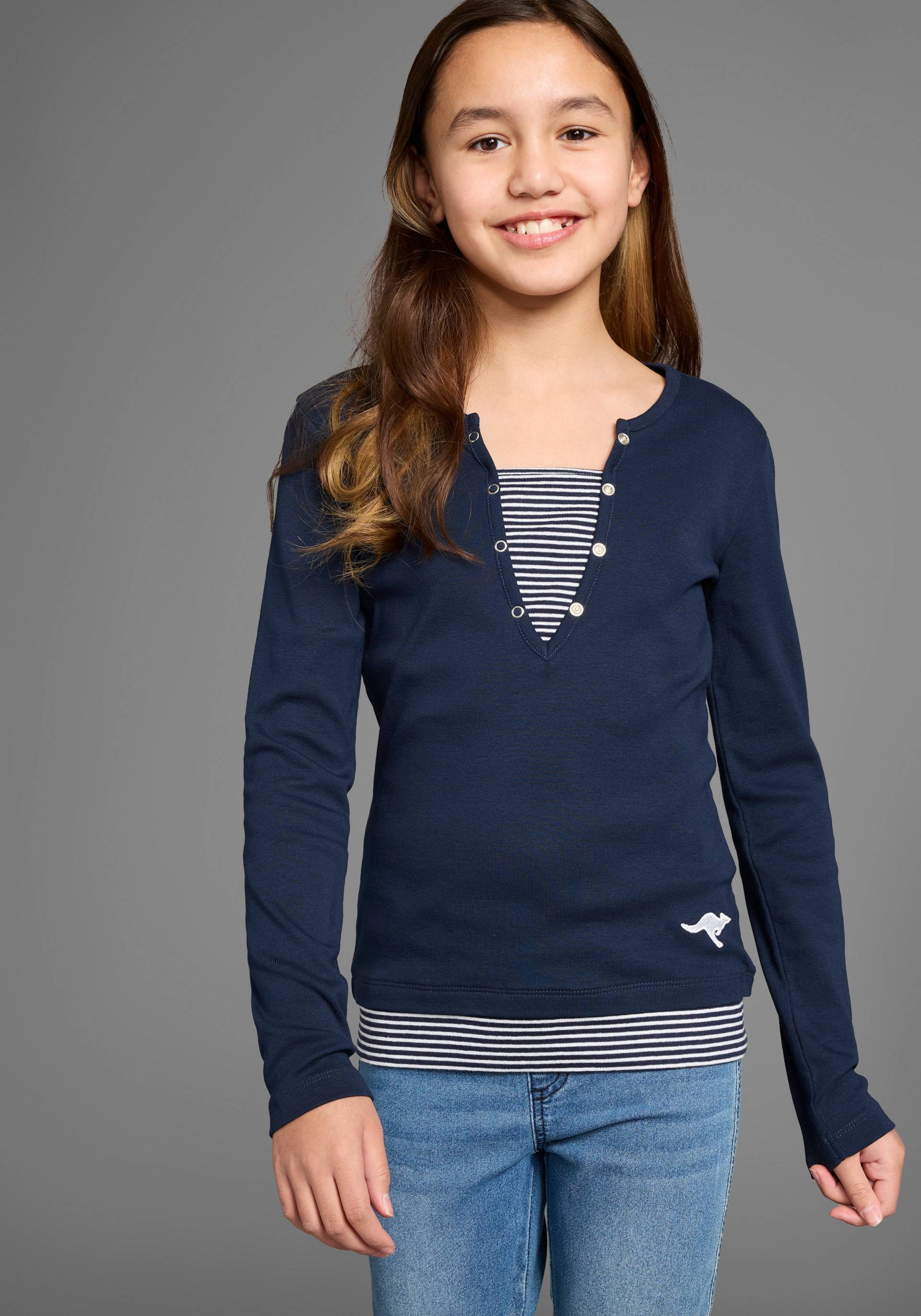 KangaROOS Langarmshirt »Ripp-Shirt in Lagenoptik«, modische Auschnitt-Details von KangaROOS