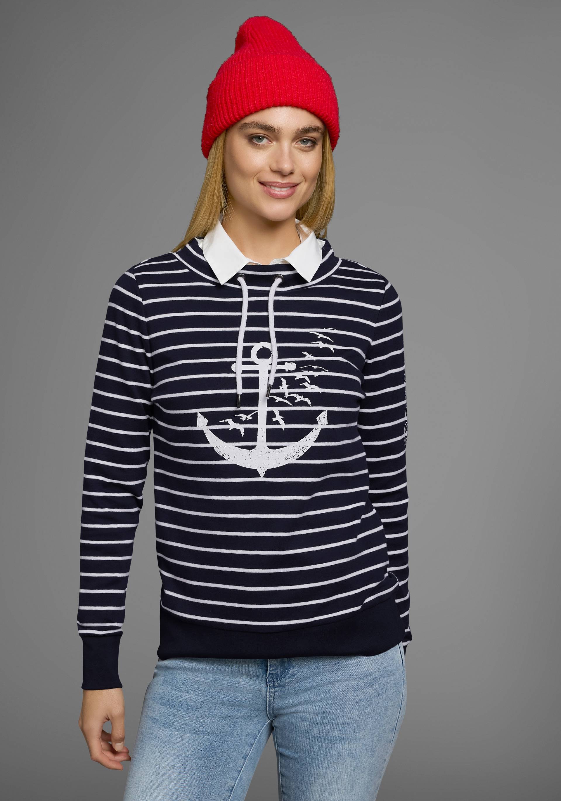 KangaROOS Sweatshirt, mit sportlichem Stehkragen und maritimen Druck von KangaROOS