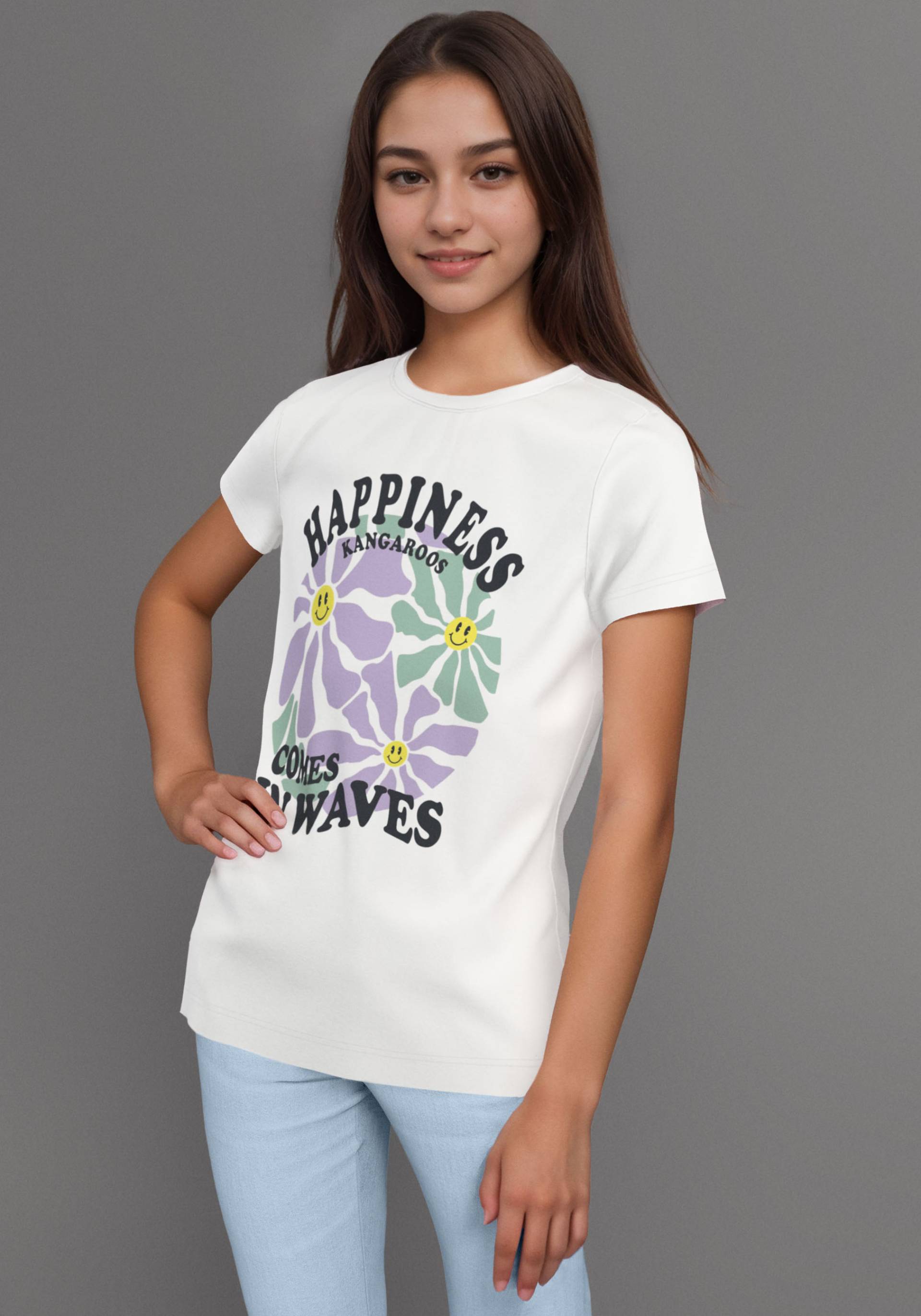 KangaROOS T-Shirt »HAPPINESS COMES«, grosser Frontprint von KangaROOS