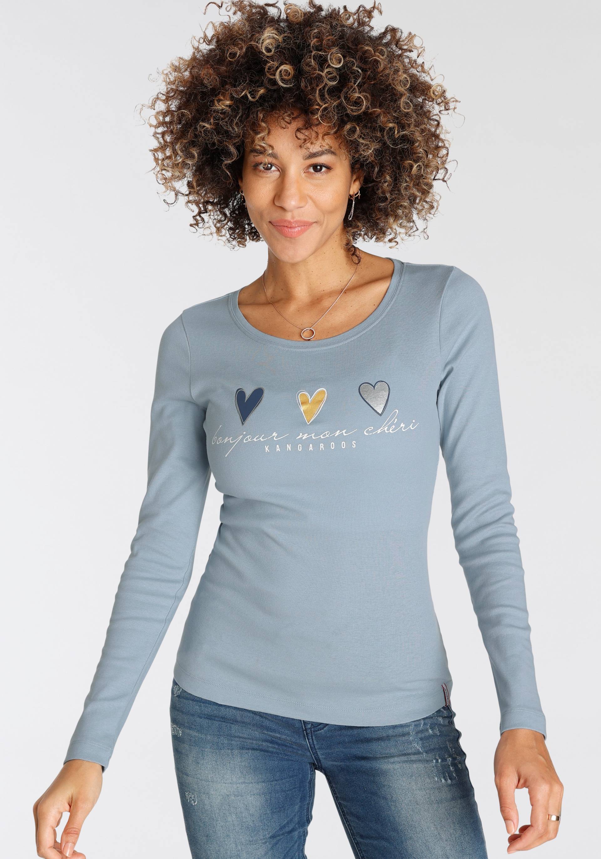 KangaROOS Longsleeve, Langarm, sehr figurbetont und hüftbedeckend, mit Herzchen-Detail KangaROOS Longsleeve, Langarm, sehr figurbetont und hüftbedeckend, mit Herzchen-Detail von Kangaroos