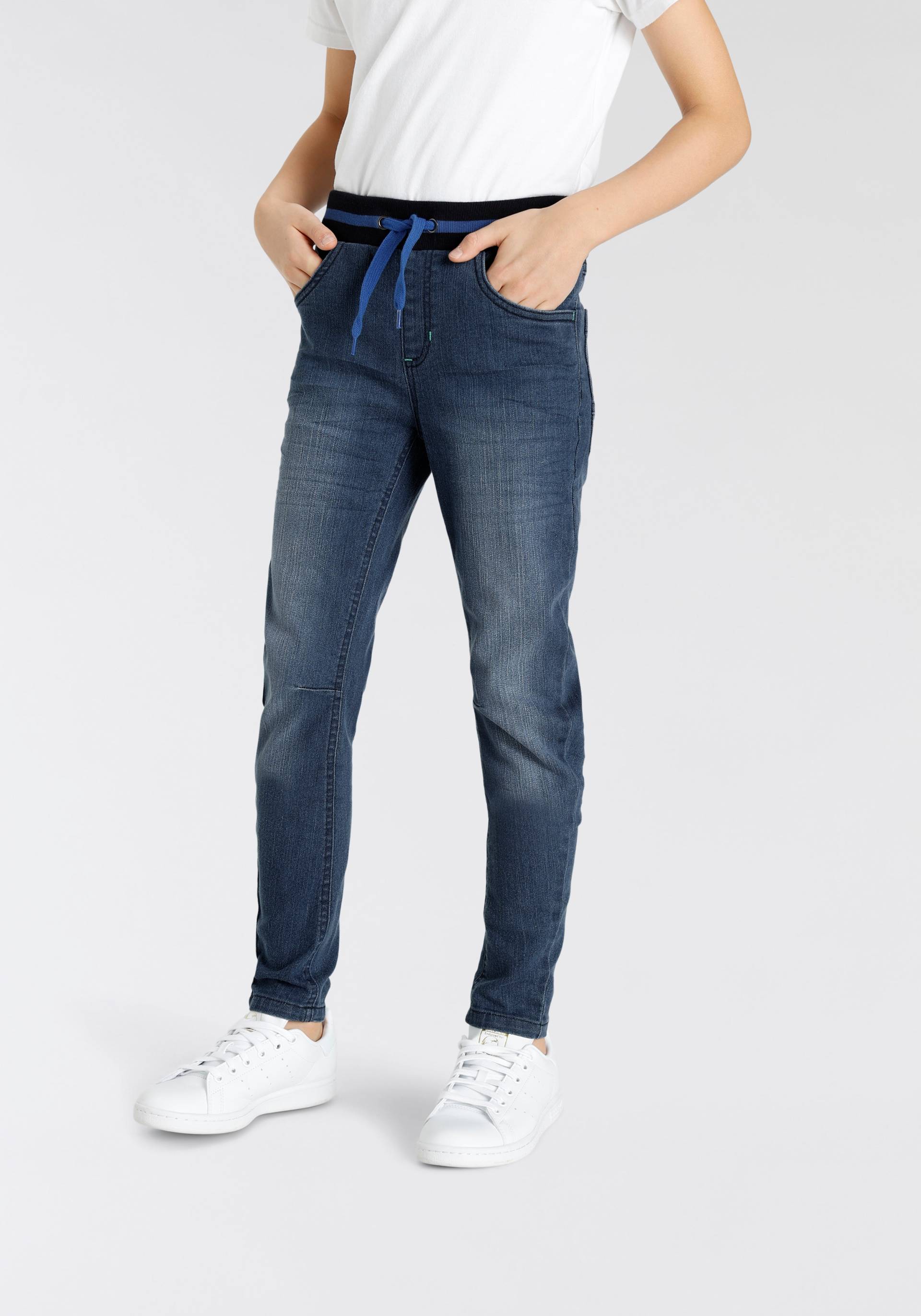 KangaROOS Schlupfjeans », Stretch-Jeans mit schmalem Bein für Jungen«, schmale Beinform, Used-Waschung, komfortable Leibhöhe KangaROOS Schlupfjeans », Stretch-Jeans mit schmalem Bein für Jungen«, schmale Beinform, Used-Waschung, komfortable Leibhöhe von Kangaroos