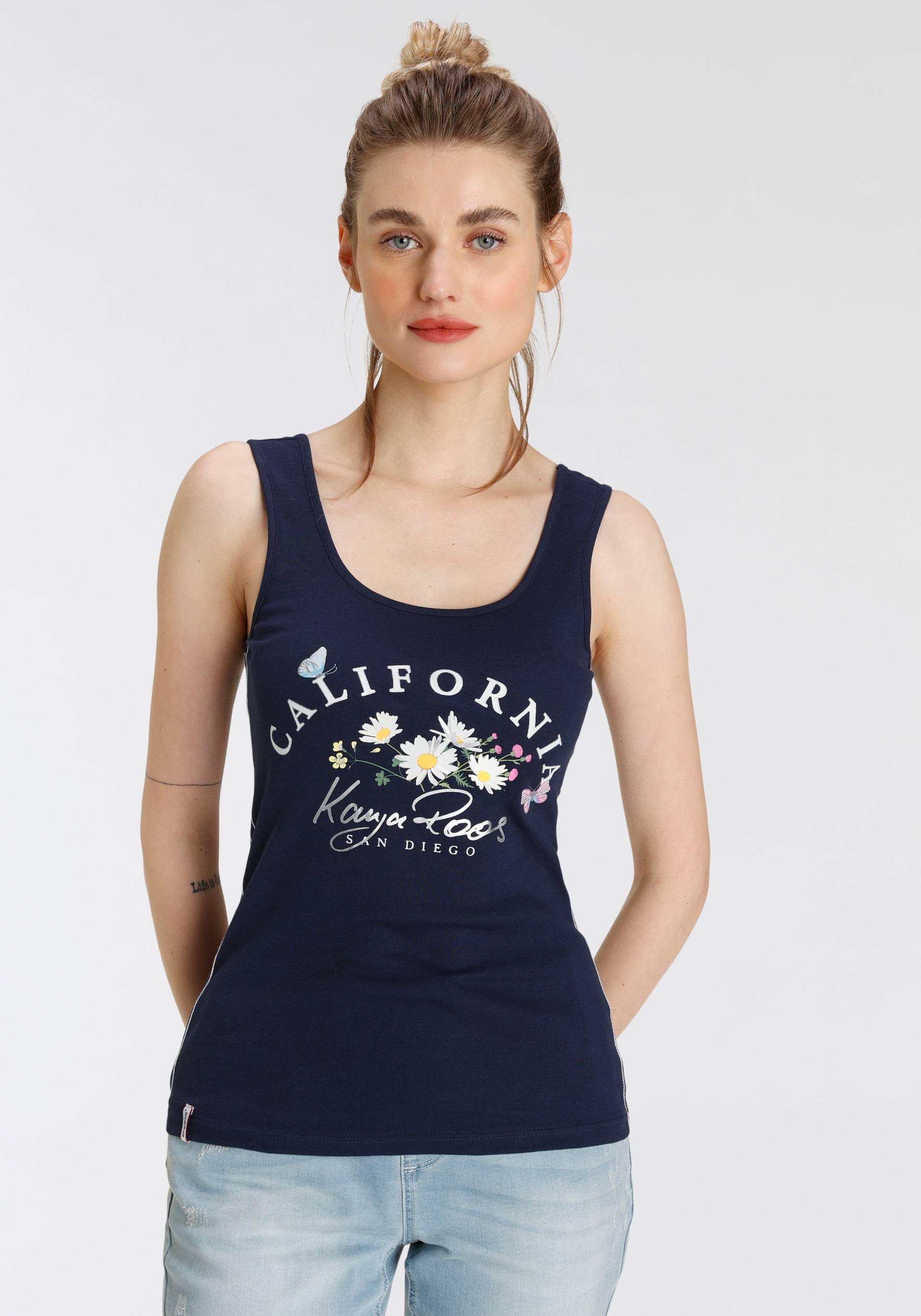 KangaROOS Tanktop, mit geblümten Logodruck & Kontrastnähten - NEUE KOLLEKTION von Kangaroos