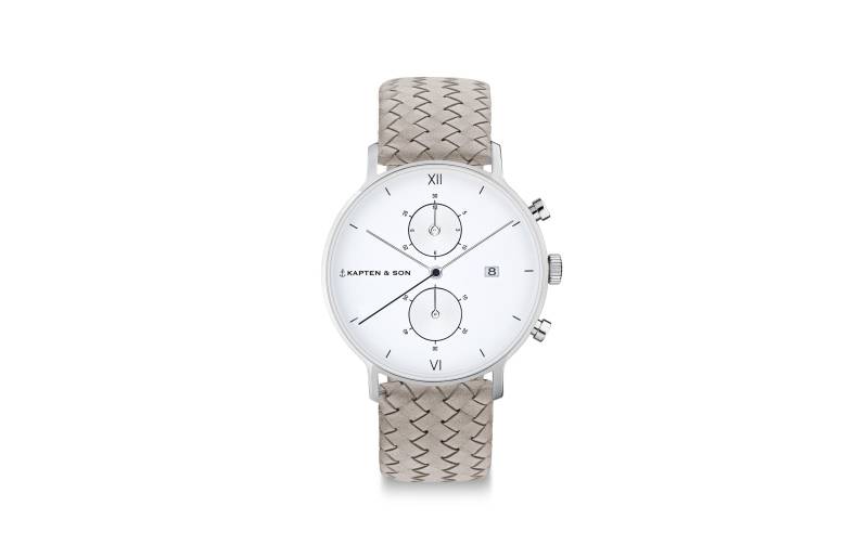 Kapten & Son Chronograph »Chrono Woven Leather, Small Grau« von Kapten & Son