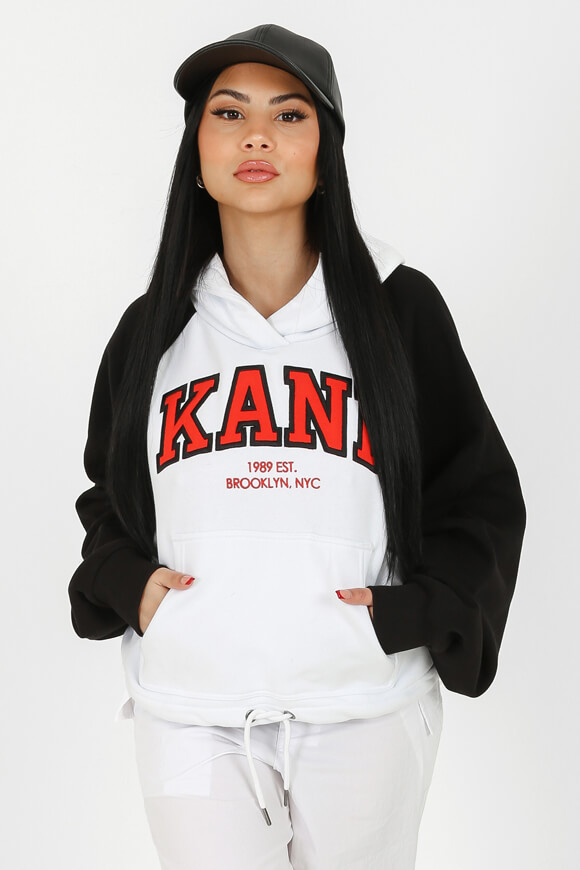 Karl Kani Crop Kapuzensweatshirt | Weiss + Schwarz | Damen  | M von Karl Kani