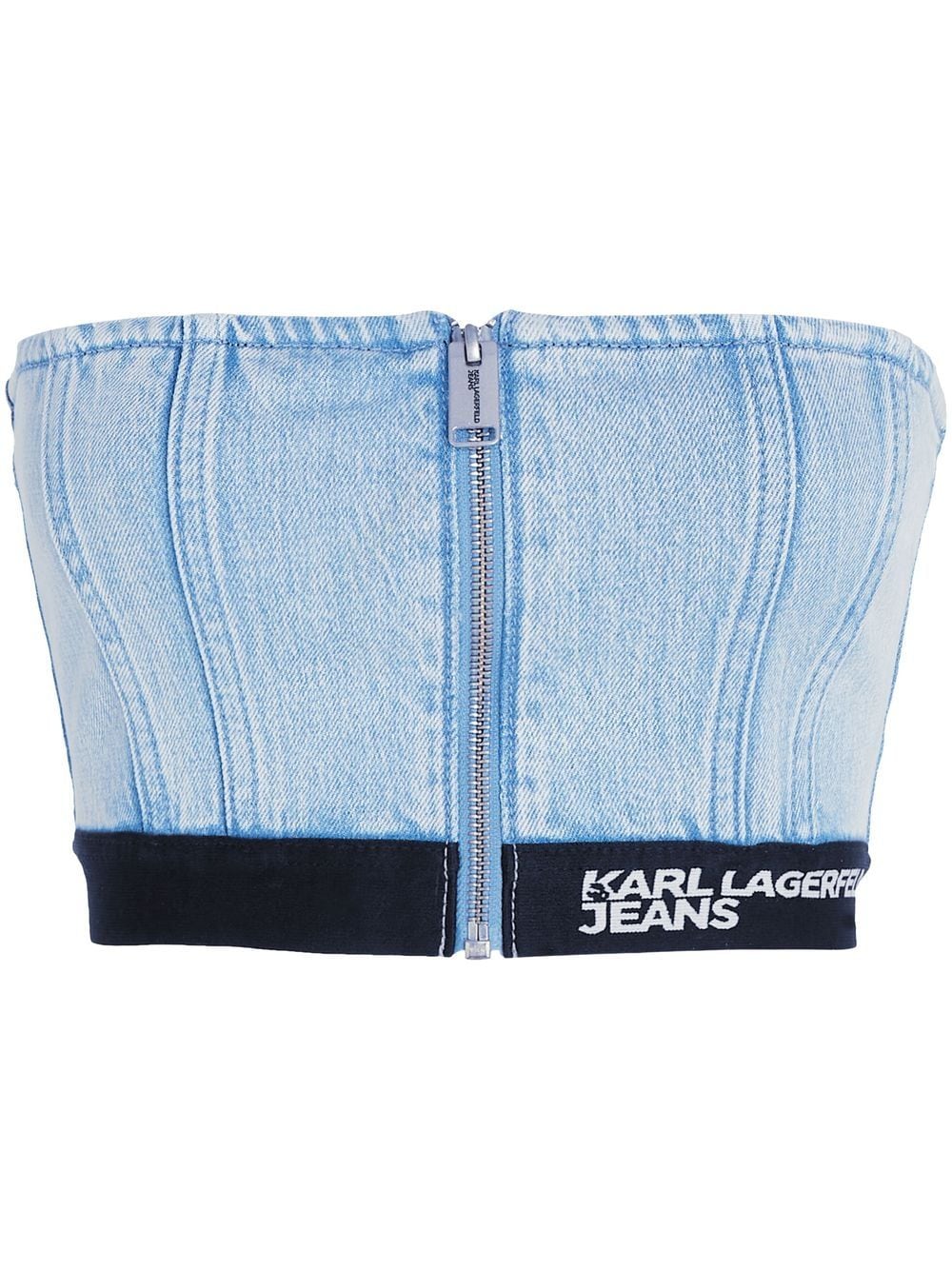 Karl Lagerfeld Jeans cropped logo-trim denim top - Blue von Karl Lagerfeld Jeans