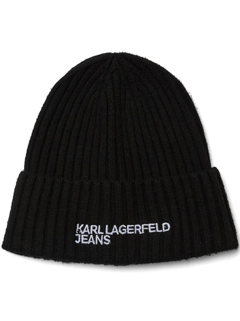 Karl Lagerfeld Jeans logo-embroidered ribbed beanie - Black von Karl Lagerfeld Jeans