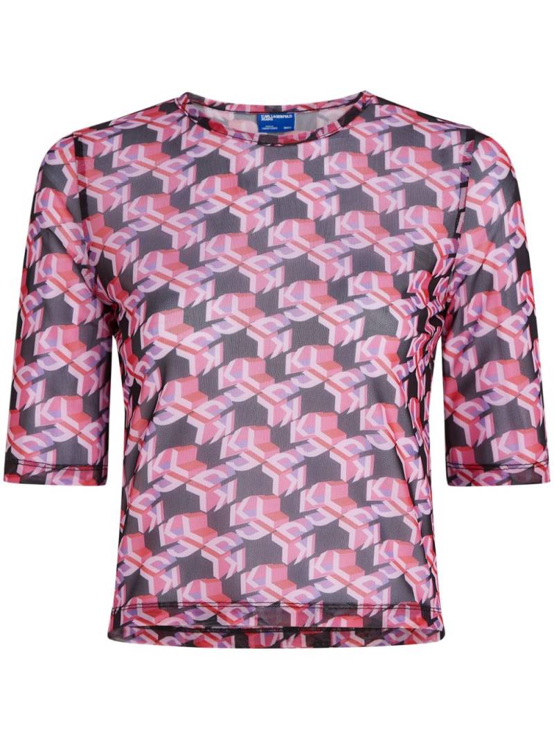 Karl Lagerfeld Jeans monogram-print sheer T-shirt - Pink von Karl Lagerfeld Jeans