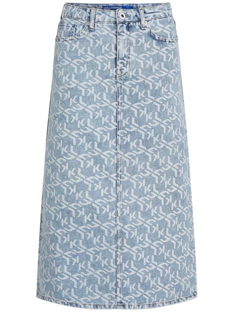 Karl Lagerfeld Jeans monogram-print denim maxi skirt - Blue von Karl Lagerfeld Jeans