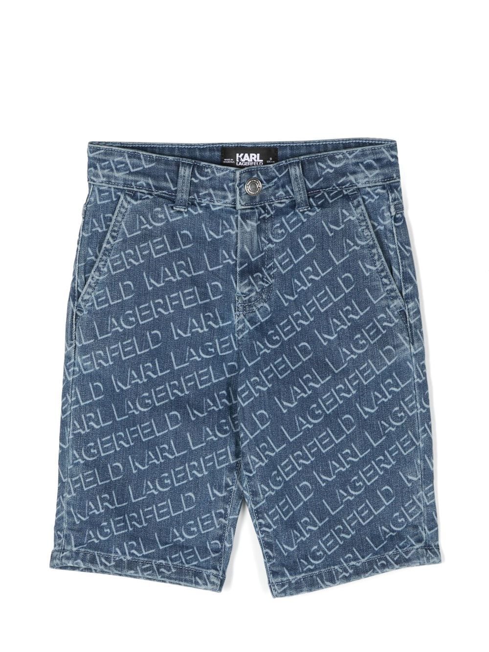 Karl Lagerfeld Kids Diagonal logo-print denim shorts - Blue von Karl Lagerfeld Kids