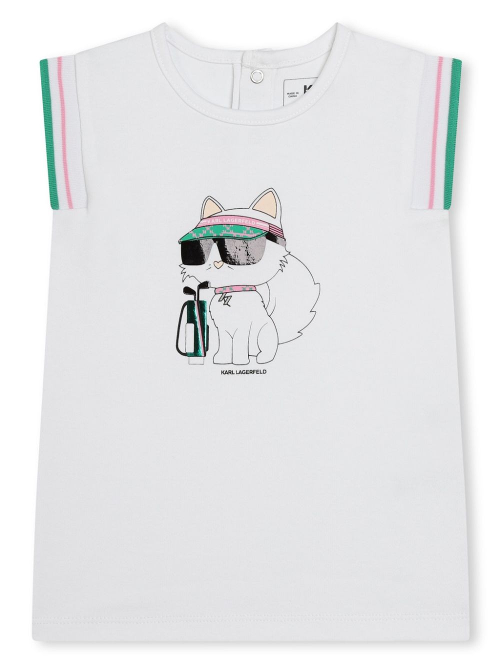 Karl Lagerfeld Kids Ikonik Choupette-print cotton dress - White von Karl Lagerfeld Kids