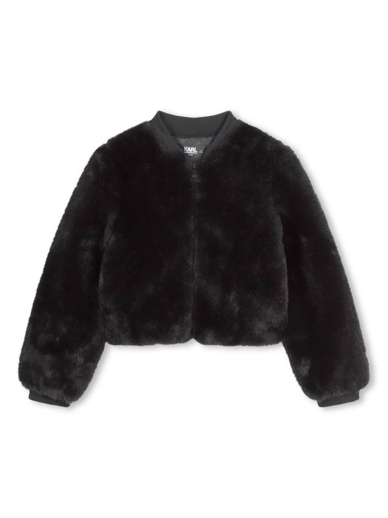 Karl Lagerfeld Kids embroidered logo faux fur jacket - Black von Karl Lagerfeld Kids