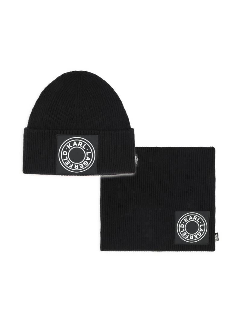 Karl Lagerfeld Kids logo patch beanie and snood set - Black von Karl Lagerfeld Kids